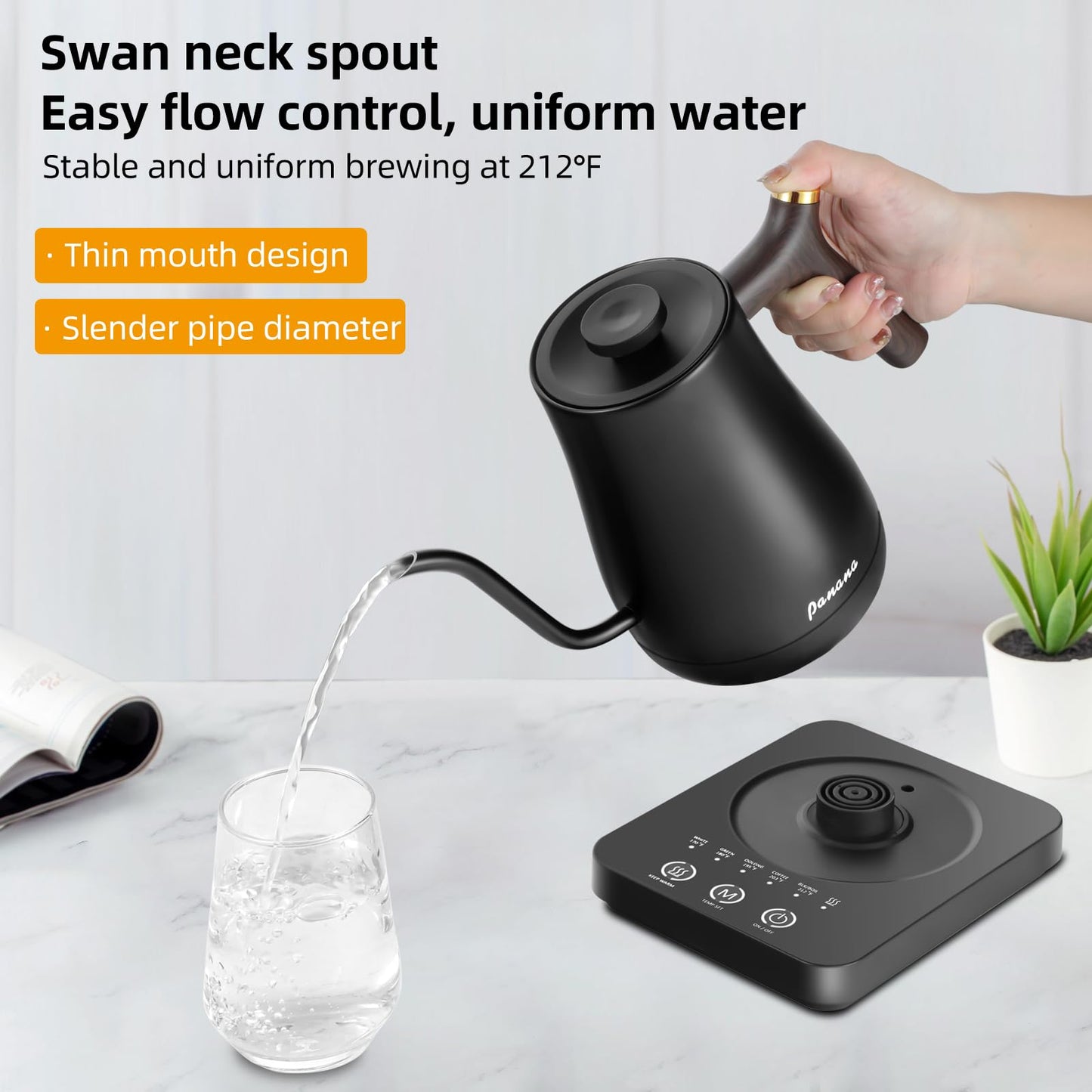 Panana Electrick Kettle, Gooseneck Electric Kettle Temperature Control with LCD Display, Pour Over Coffee Tea Kettle, Fast Heating, Overheat Protection, Memory Function,0.8L