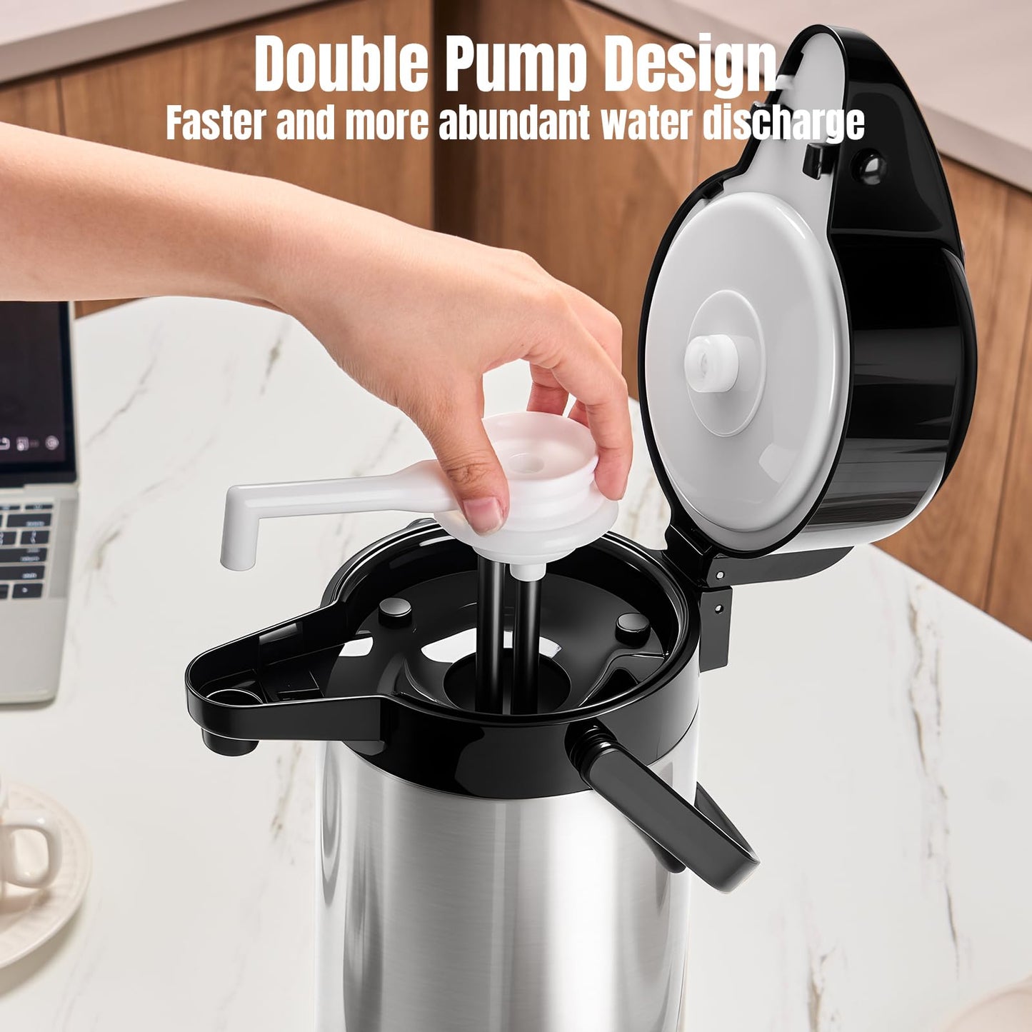 PARACITY Upgraded Airpot Coffee Carafe with Double Pump, Stainless Steel Drink Dispenser for Hot/Cold Beverage with Lazy Susan Base, Coffee Termos Para Cafe for Hot Cocoa for Parties