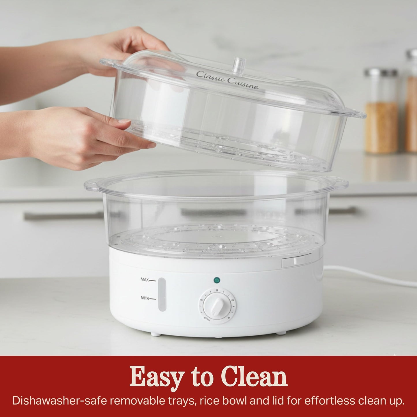 Vegetable Steamer Rice Cooker- 6.3 Quart Electric Steam Appliance with Timer for Healthy Fish, Eggs, Vegetables, Rice, Baby Food by Classic Cuisine, 11"D x 11"W x 12.25"H