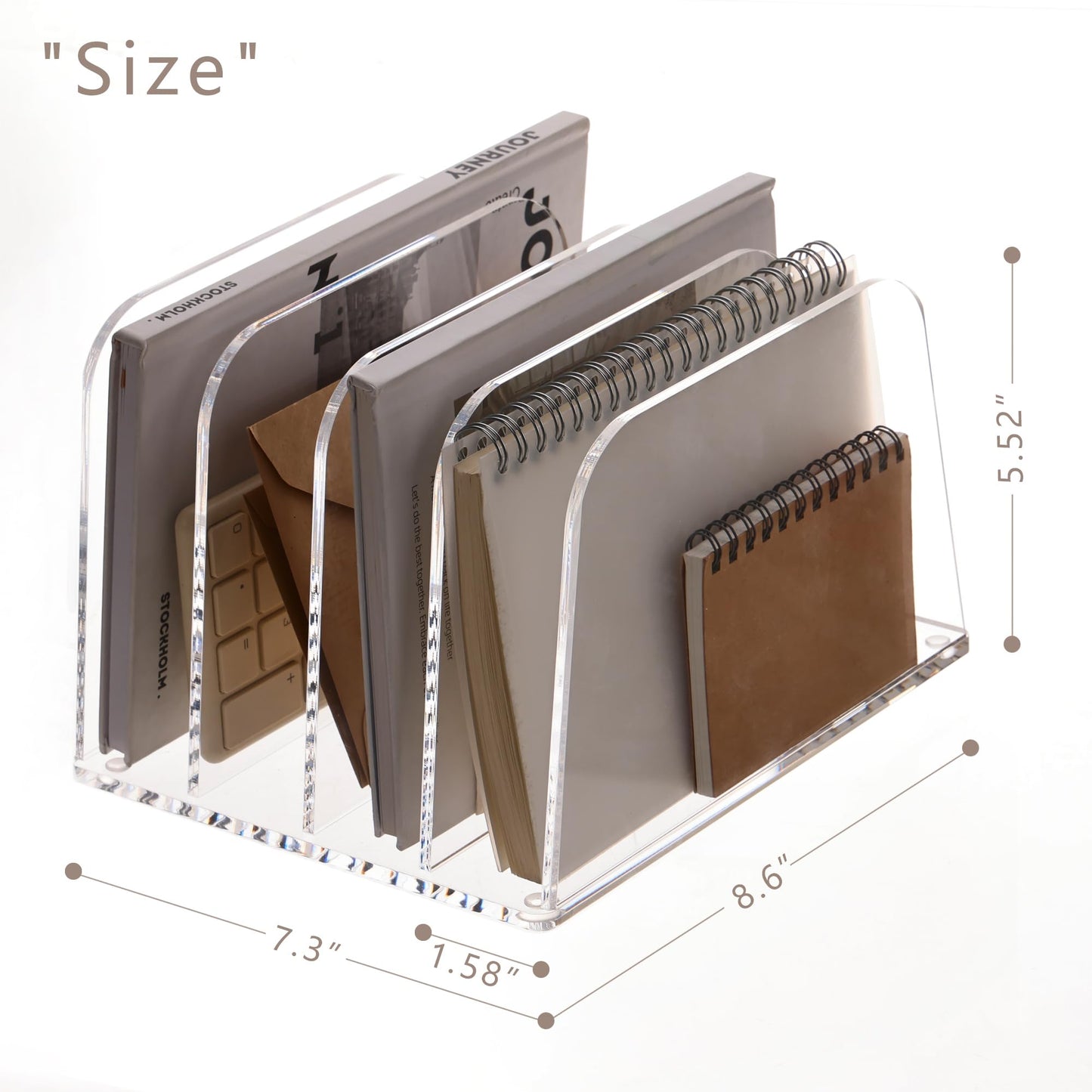 YUXUN Desk File Organizer Upright Clear Acrylic Desktop Organizer File Sorter Office Organization File Holder 4-Section Bookshelf for Home, Office & Classroom