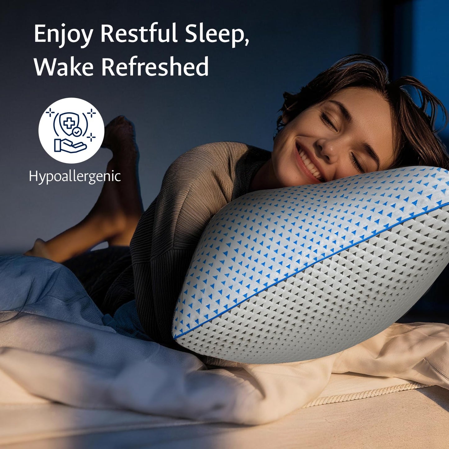 Cooling Gel Memory Foam Pillows Queen Size Set of 2 for Sleeping, Bamboo Rayon Adjustable Firm Shredded Foam Cool Bed Pillows 2 Pack for Side, Back, Stomach, Hot Sleepers Soft Yet Support, CertiPUR-US
