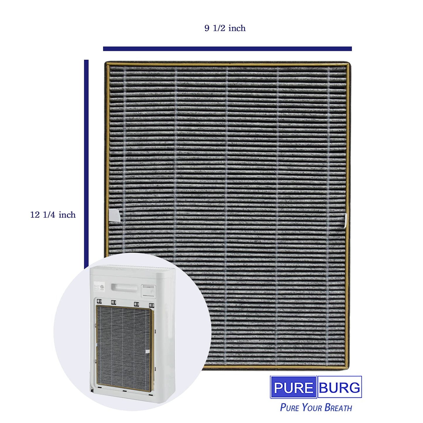 PUREBURG Replacement HEPA Filters Compatible with Euhomy AP-01 Air Purifier, 2-in-1 Activated carbon Air Clean Dust VOCs Odor PM2.5 Smoke,2-Pack