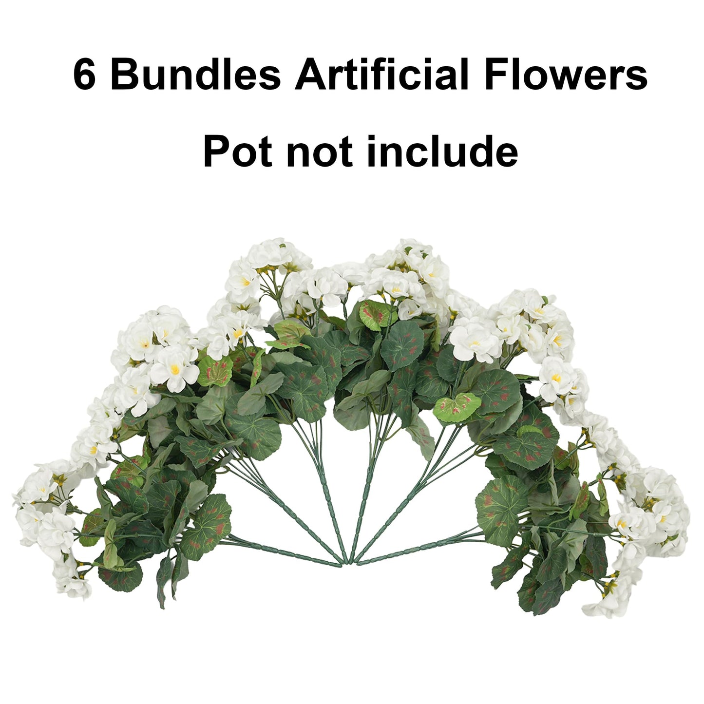 Fake Geraniums Artificial Flowers for Outdoors Outside, 6 Bundles White Silk Geraniums Fake Flowers Plants Realistic UV Resistant Faux Flowers for Outdoor Planters Garden Balcony Yard Porch Indoor