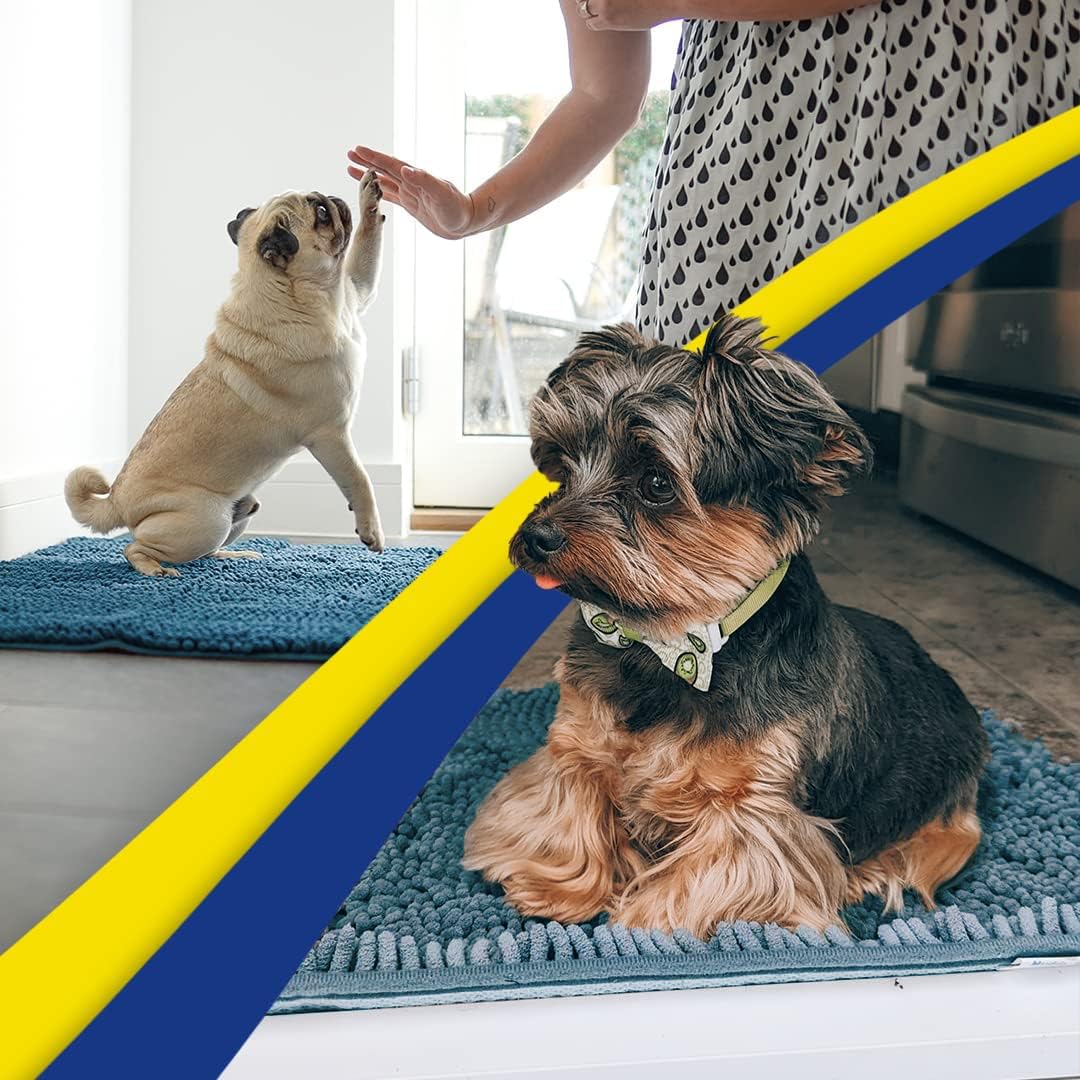 Muddy Mat® 2-Piece Atlantic Blue Medium 30"X19" AS-SEEN-ON-TV Highly Absorbent Microfiber Door Mat, Bath Mat and Pet Rug, Non Slip Thick Washable, Soft Chenille for Kitchen Bedroom Indoor and Outdoor
