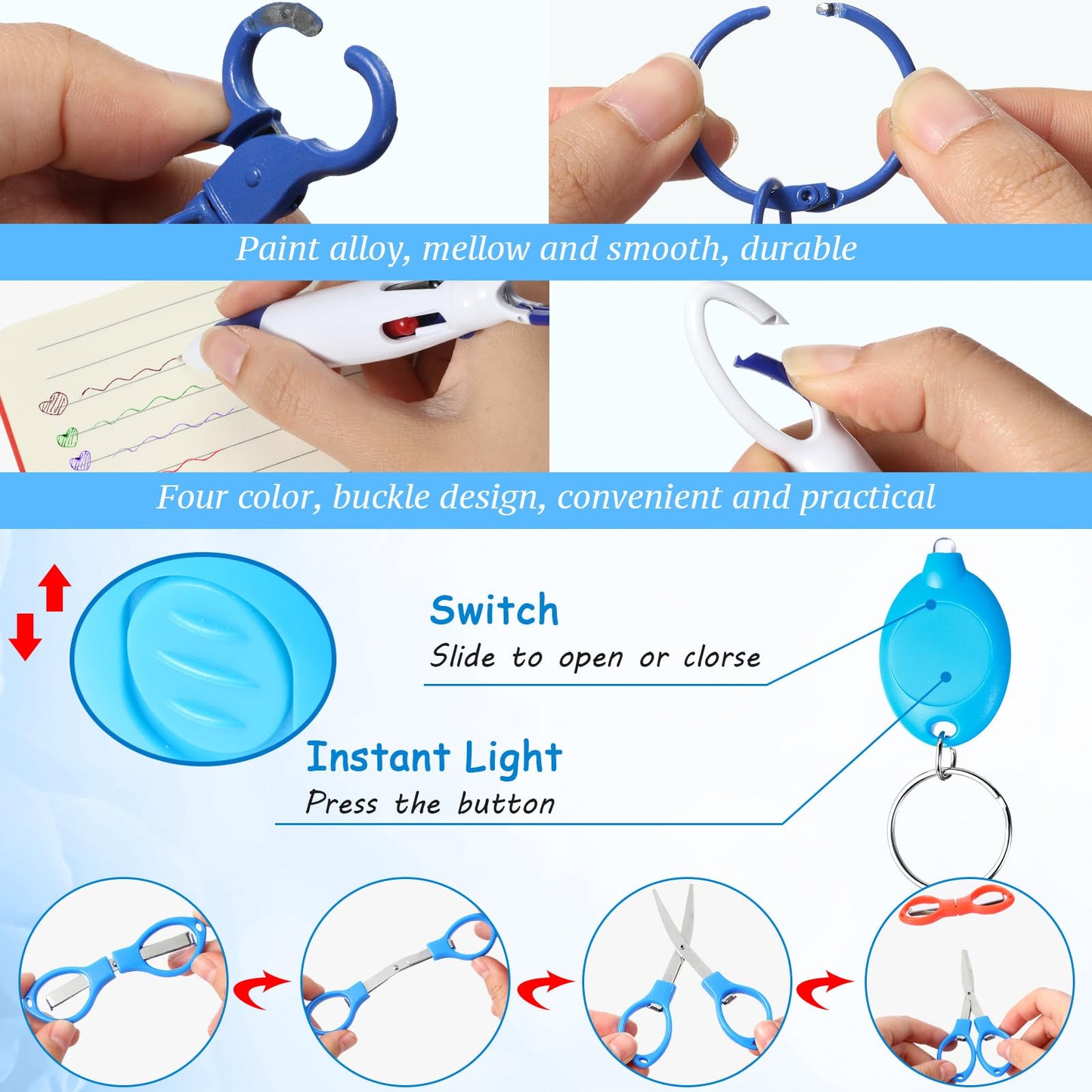 Glenmal 72 Pcs Badge Reel Mini Highlighter Nurse Pens Set with Mini Scissors Highlighter Retractable Neon Nurse Pen LED Keychain Clip Flashlight Key Ring for Nurse Accessories(Multicolor,Simple)