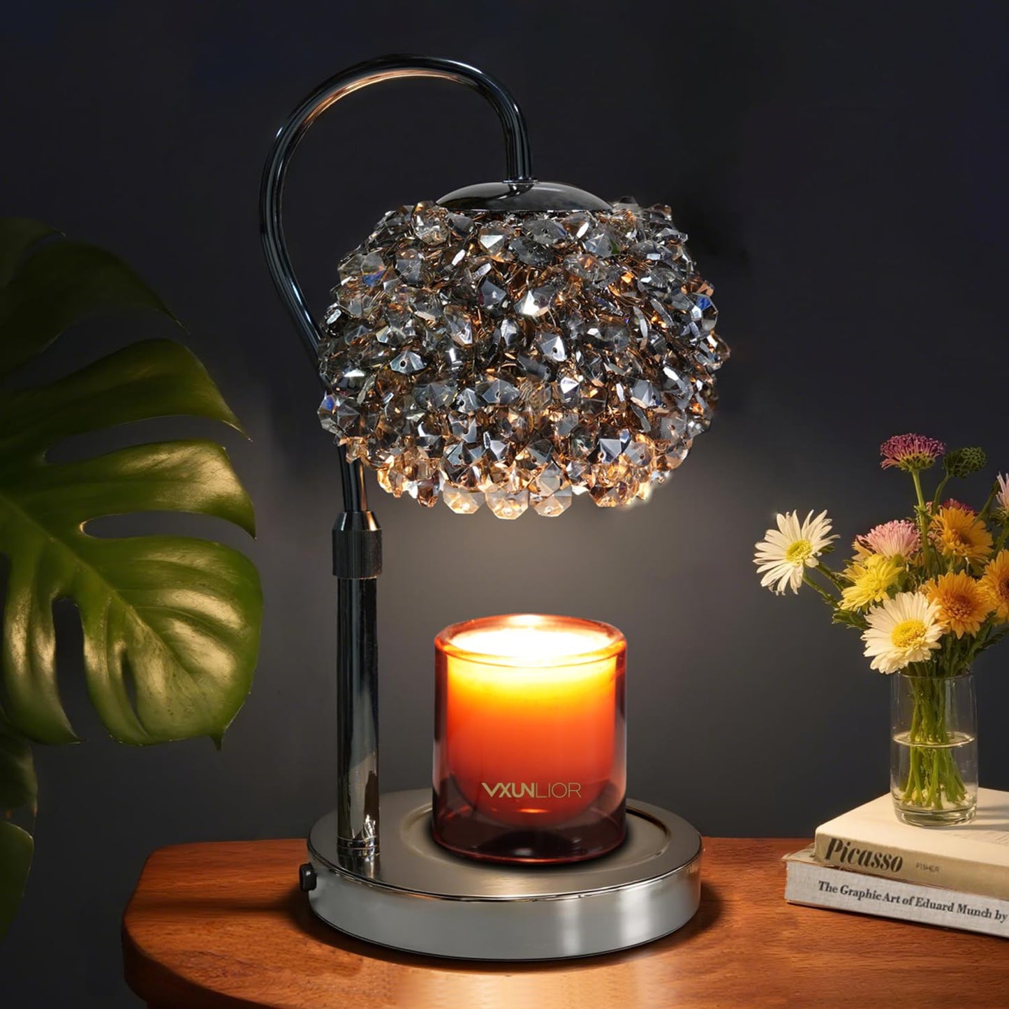 VXUNLIOR Luxury Candle Warmer Lamp with Timer & Dimmable Brightness, Crystal Gemstone Shade & Premium Base - Adjustable Wax Melt Warmer for Home Decor