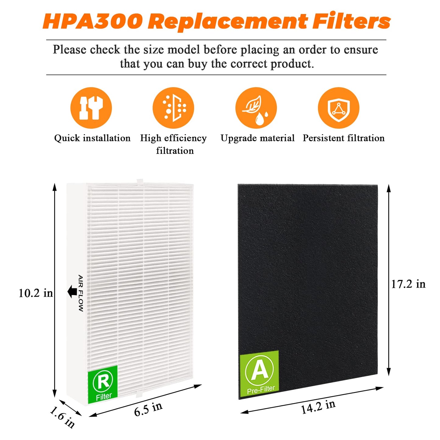 6 Pack HPA300 Filter R Replacement for Honeywell Air Purifiers HPA300 HPA200 HPA100 HPA300 HPA304 HPA8350 HPA3300b HPA5300 Replace HRF-R3 & HRF-R2 & HRF-R1&HRF-AP1-8 Pre filters A by Blutoget