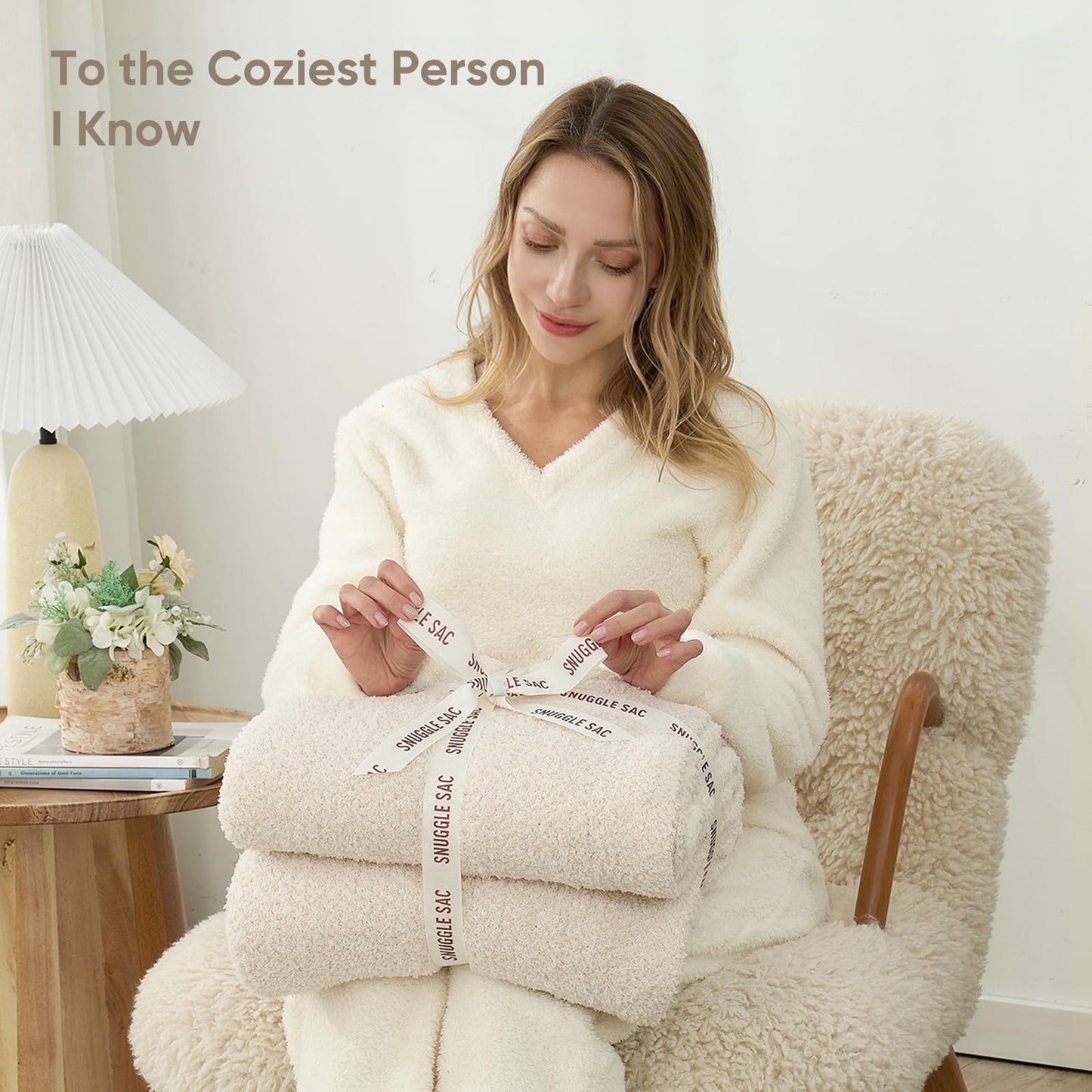 Snuggle Sac Buttery Ivory Bedding Blanket Twin Size 60x80, Super Soft Warm Cozy Knit Fuzzy Microfiber Blanket for Sofa, Bed, Living Room, Heather Ivory, 60x80 Inches