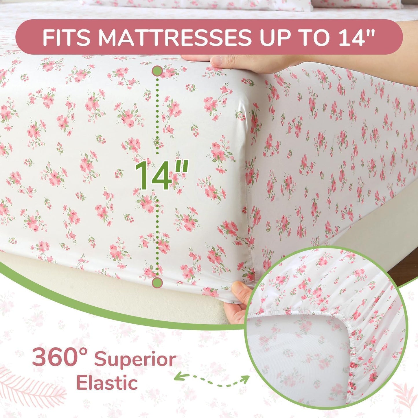 MUXHOMO Queen Size 4 Piece Sheet Set, Soft Breathable Bed Sheet Set for Bedroom with Deep Pocket Up to 16", Wrinkle-Free & Cooling Bedding for Oeko-TEX Certified - Blossoms Pink