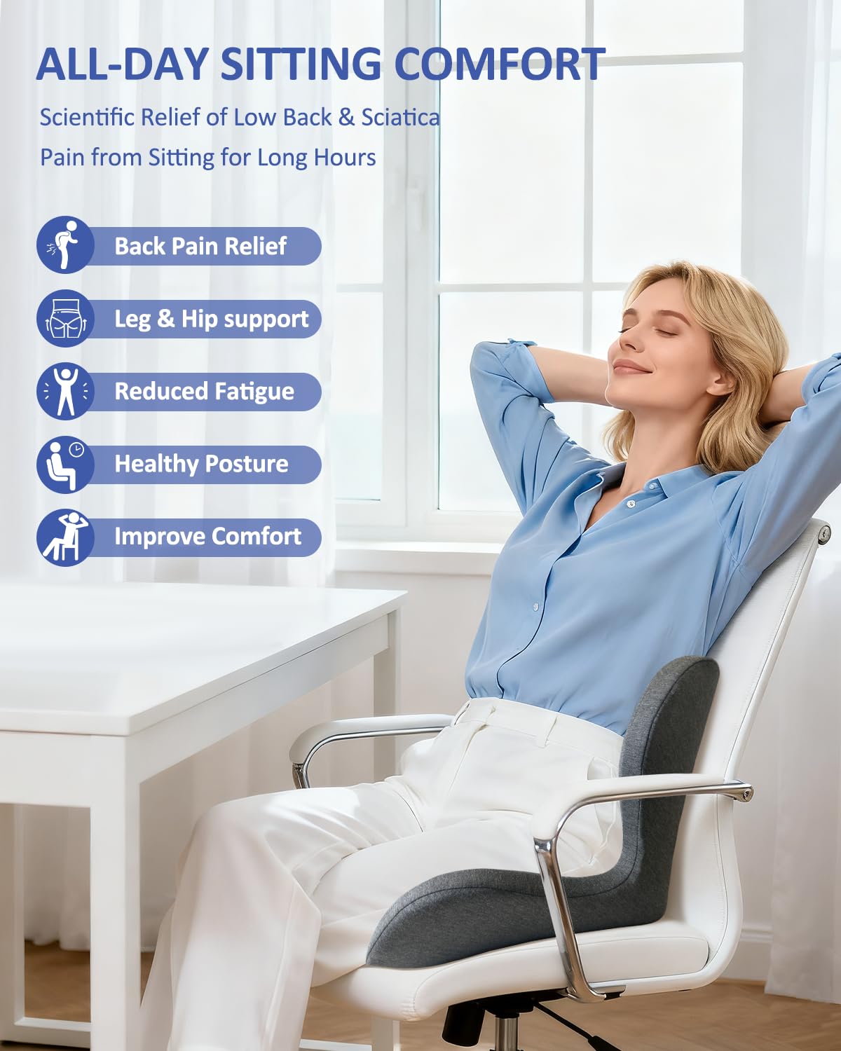 JIPORIER Seat Cushion with Back Support,Lumbar Support Pillow for Office Chair,X Large Memory Foam Chair Cushions for Sciatica Tailbone Pain Relief Coccyx Pad for Wheelchair, Car, Home, Office, Desk