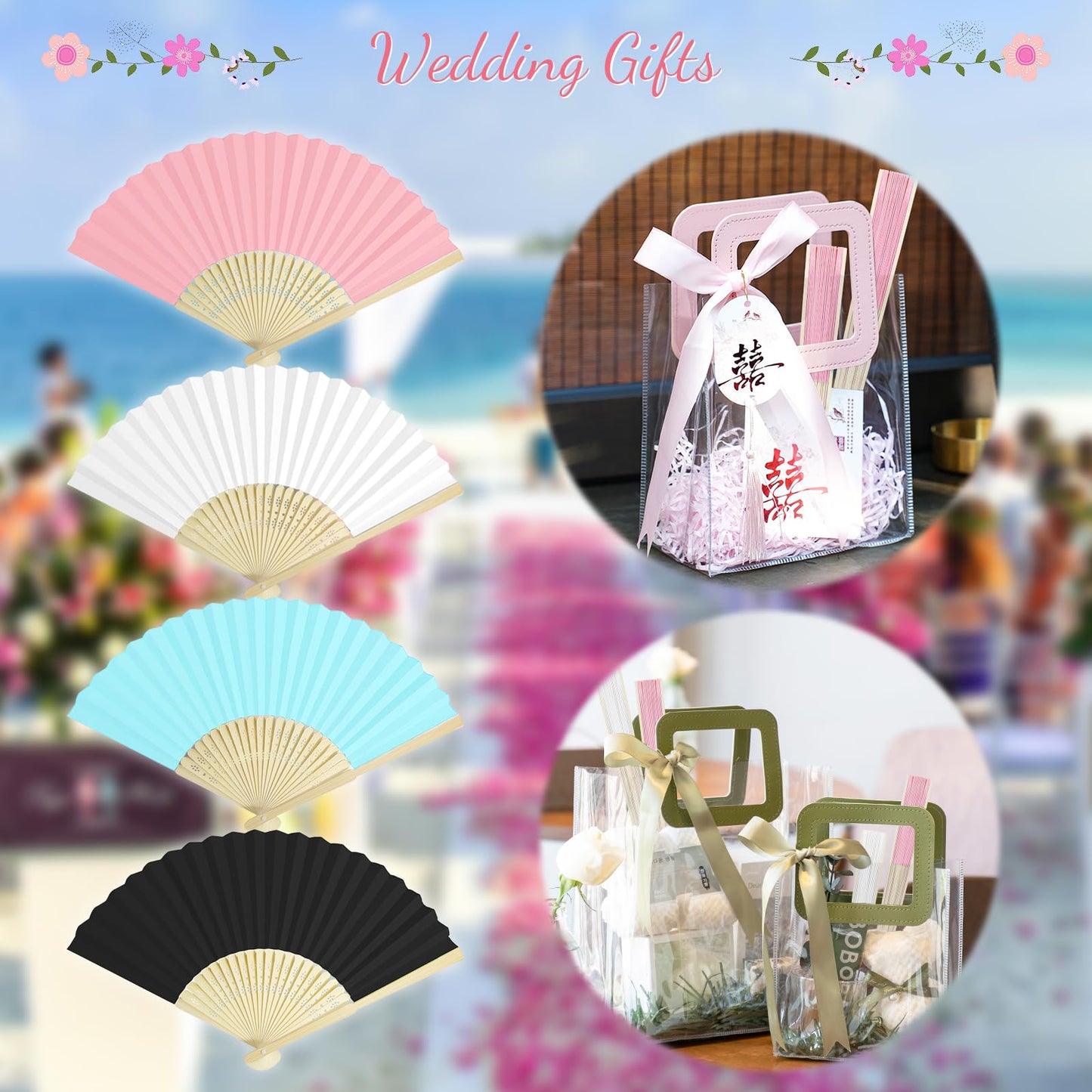 Grosun 50 Packs White Paper Fans Paper Hand Fan Bamboo Folding Fan Handheld Fan Paper Folded Fan Paper Fan for Wedding Party and Home Decoration