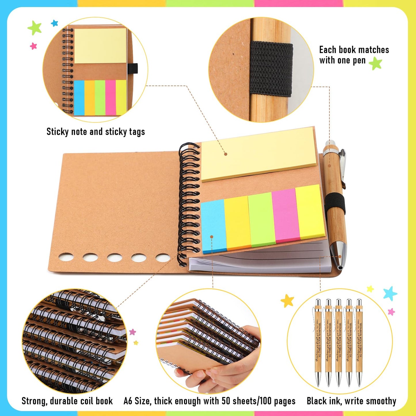 Chuangdi 20 Sets End of Year Teacher Gifts Appreciation Journal Inspirational Notebook with Sticky Notepad Bamboo Pen Bulk Graduation Thank You Gifts for Student Staff Team Coworker Nurse(Kraft)