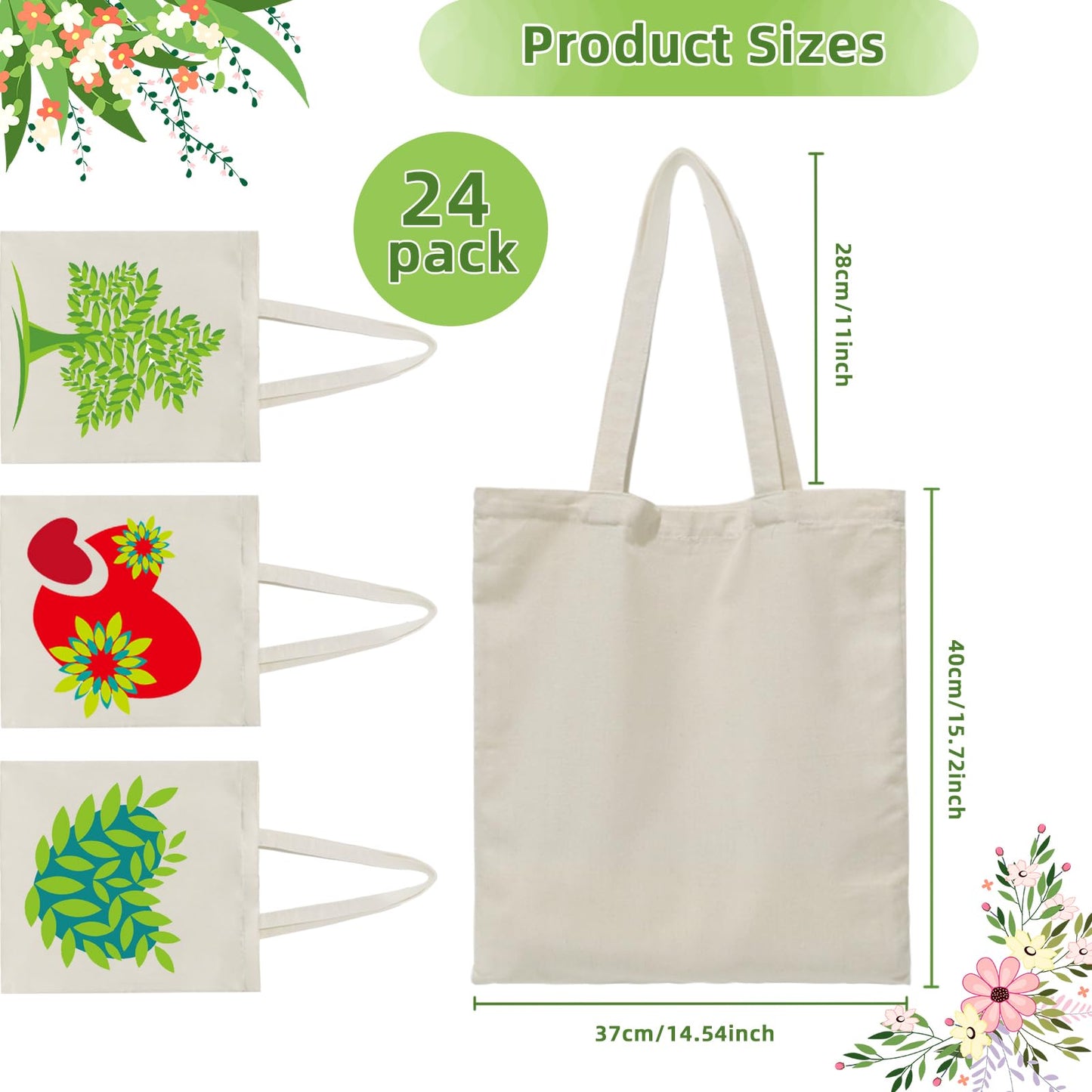HECTOLIFE 24 Pack Canvas Tote, Reusable Blank Canvas for Shopping,Grocery Bags,DIY Gift Bags