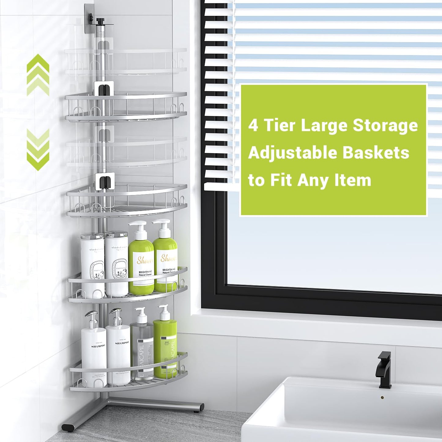 Aitatty Standing Shower Caddy Corner: 4-tier Rustproof Shower Organizer Shelf - Floor Shower Corner Shelf Rack Stand for Bathroom Chrome