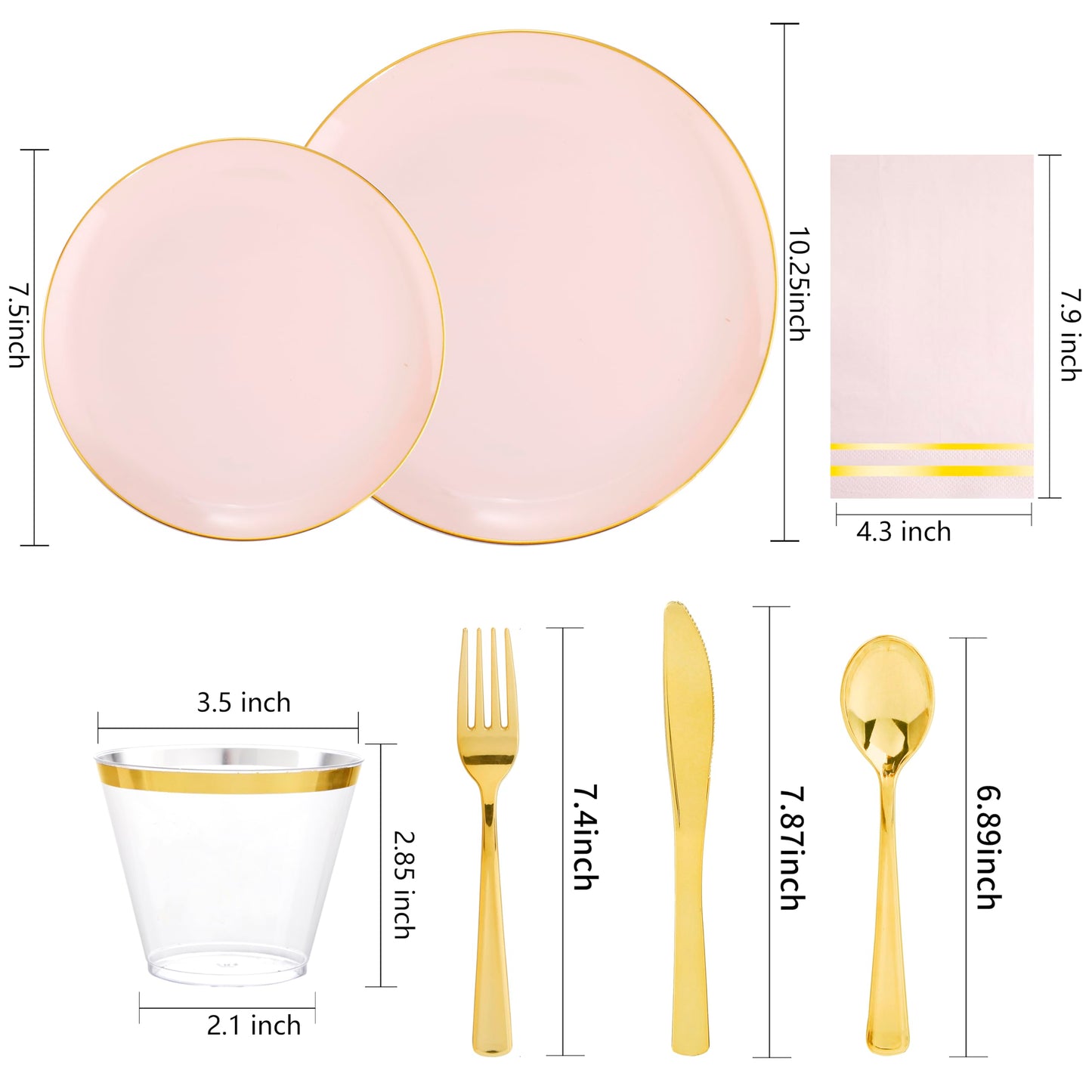 NOCCUR 350PCS Pink Plates Disposable - Pink Gold Plastic Dinnerware Set for 50 Guests Include 100 Dinner/Dessert Plates,150 Cutlery,50 Cups&50 Napkins - Ideal for Party/Wedding/Mother's Day