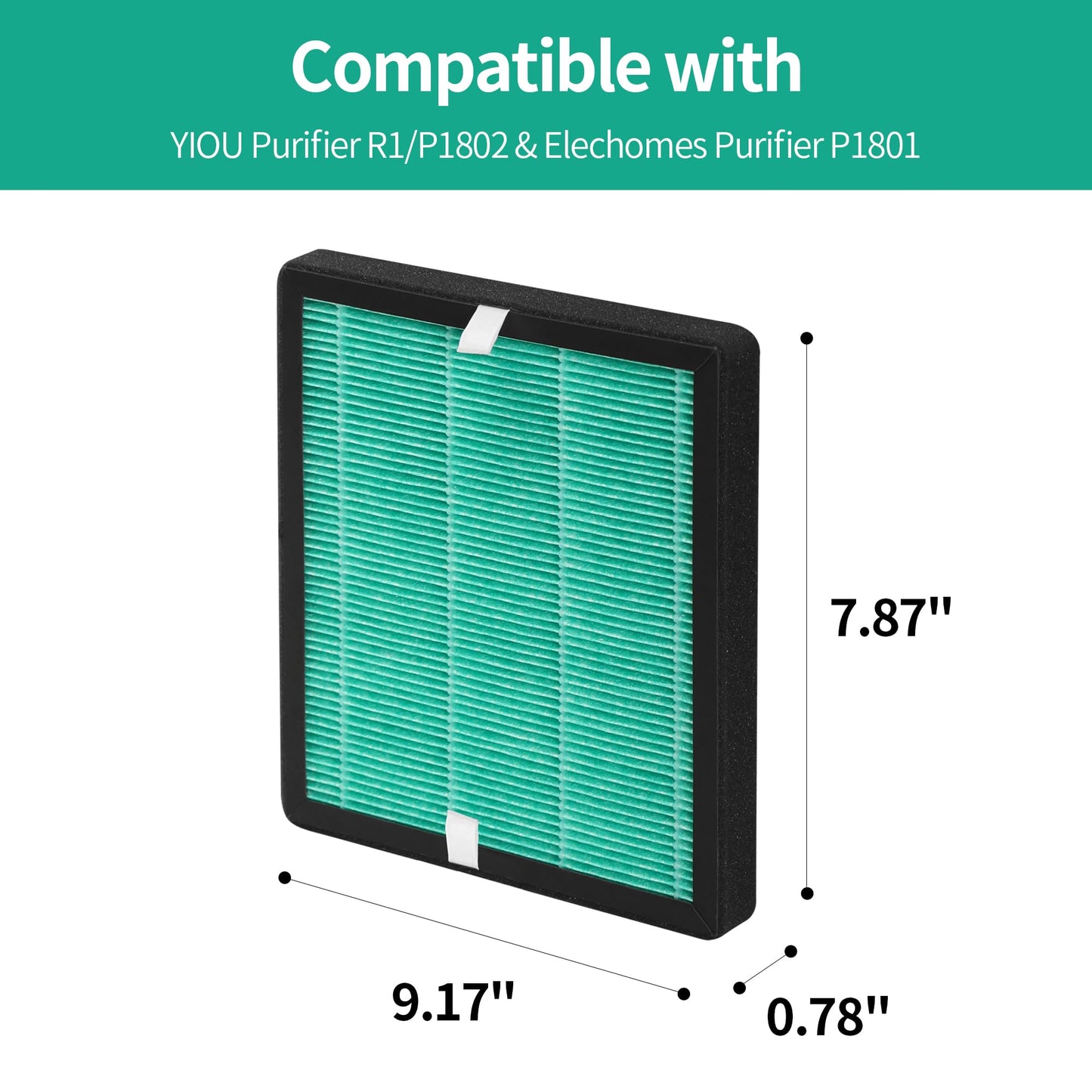 GoKBNY 4-Pack R1/P1801/P1802 Replacement Filter Compatible with YIOU Purifier R1/P1802 & Elechomes Purifier P1801, 3-in-1 Filters- Deep Green