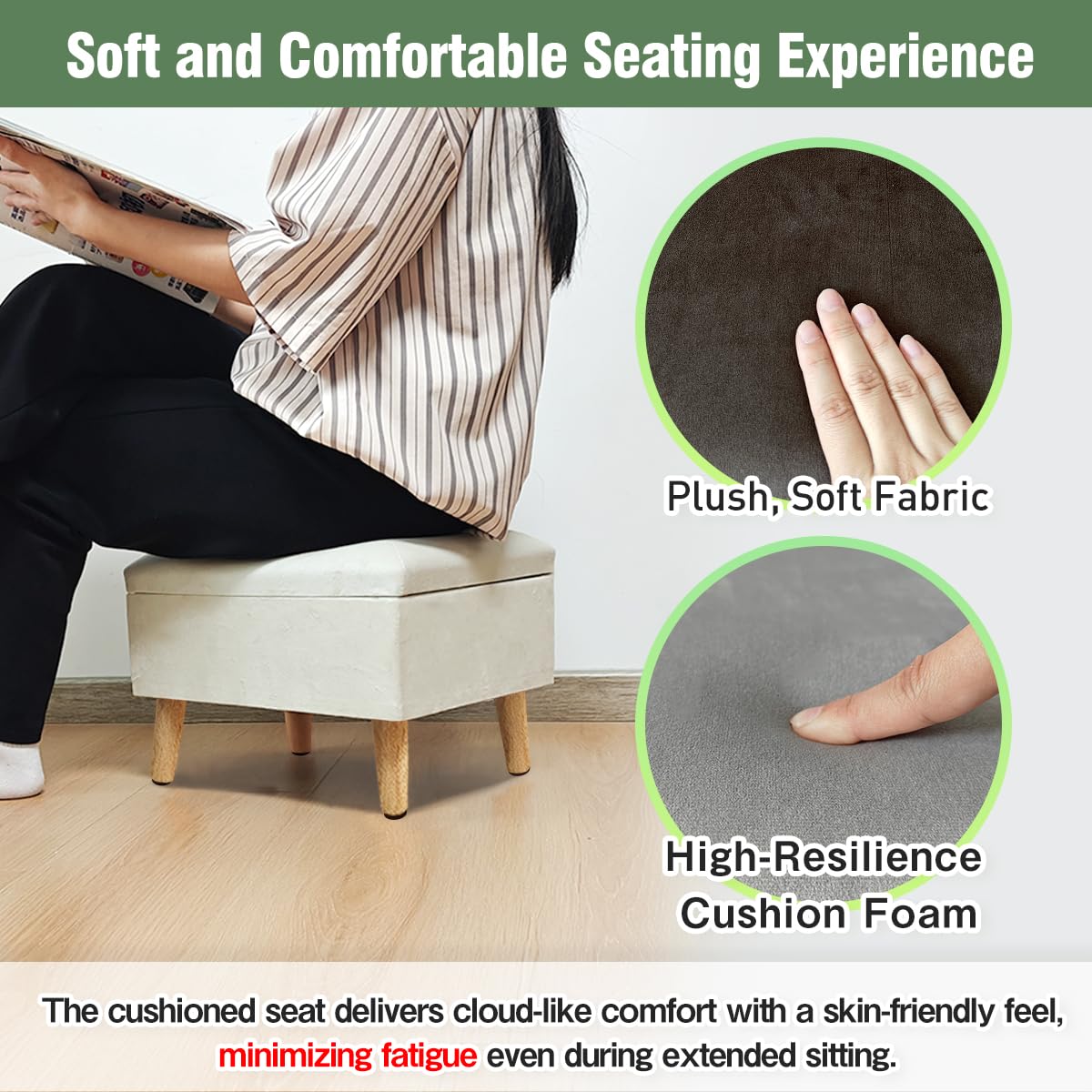 lumizone Small Ottoman Foot Rest Modern Storage Ottoman Foot Stool Padded Seat Pet Step for Dog Under Desk Stool for Living Room Bedroom Office Entryway (Print-Green)