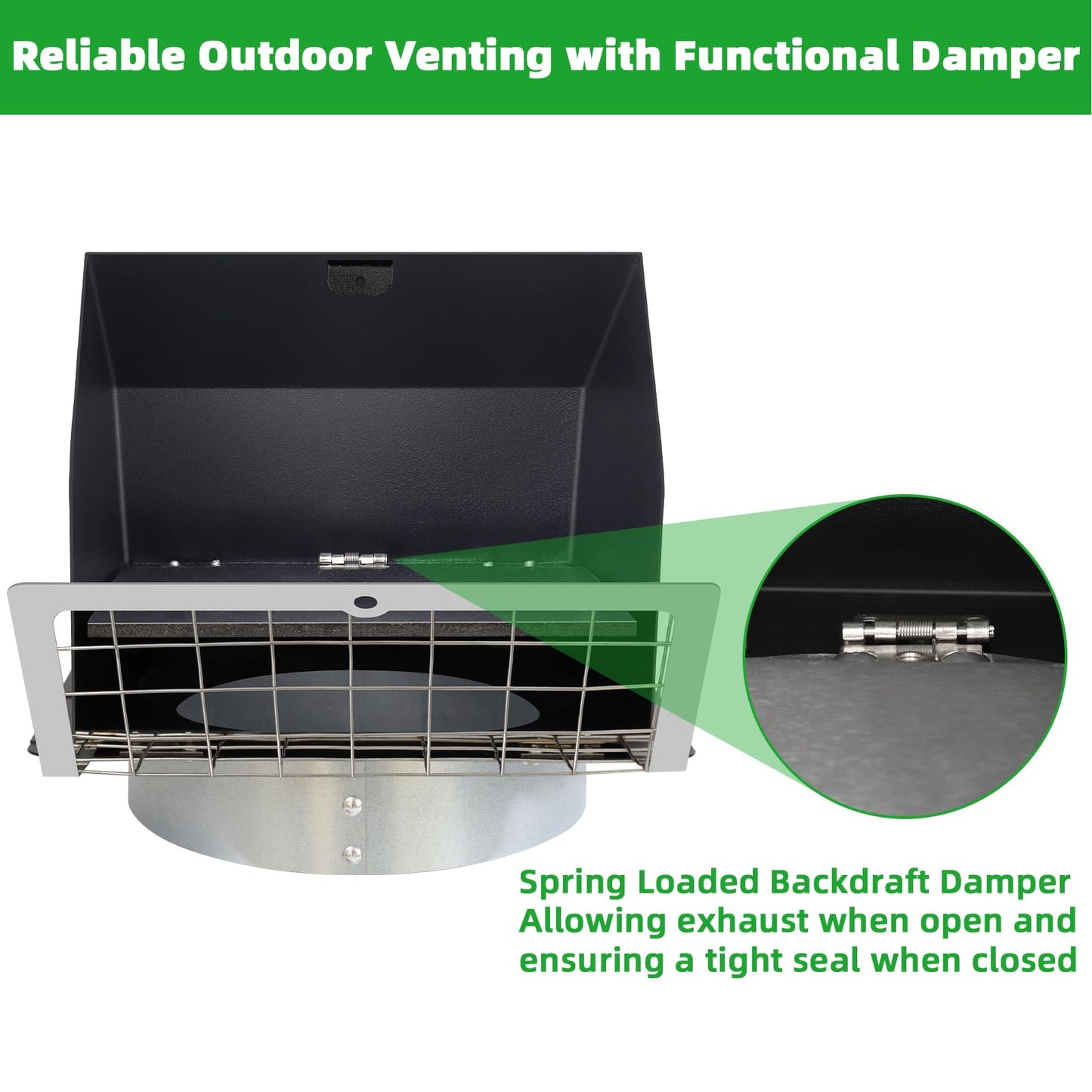 6 Inch Hooded Wall Vent with Flap and Mesh,6" Exhaust Vent Cover Cap for Kitchen Range Hood/Dryer/Bathroom Exhaust Outside,6inch Dryer Vent Cover Exterior Vent Hood with Large Opening,Galvanized Steel