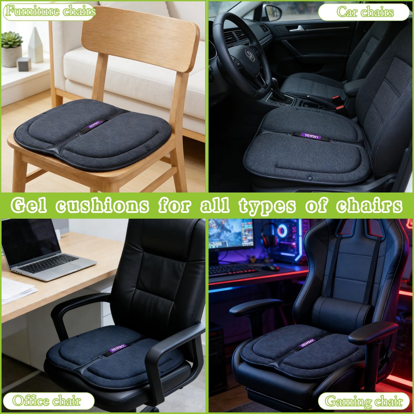 Newsty Gel Seat Cushion Orthopedic Lightweight Folding Seat Cushion for Car/Chair/Train/Airplane/Stadium Seat