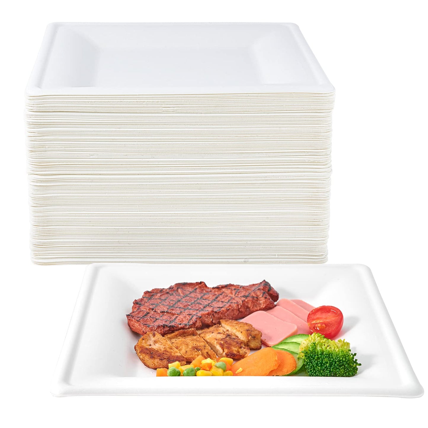 ECOLipak 150 Pieces Compostable Square Paper Plates, 10 inch Disposable Plates Square, Eco-friendly Biodegradable Sugarcane Bagasse Plates for Party Dinner Birthday