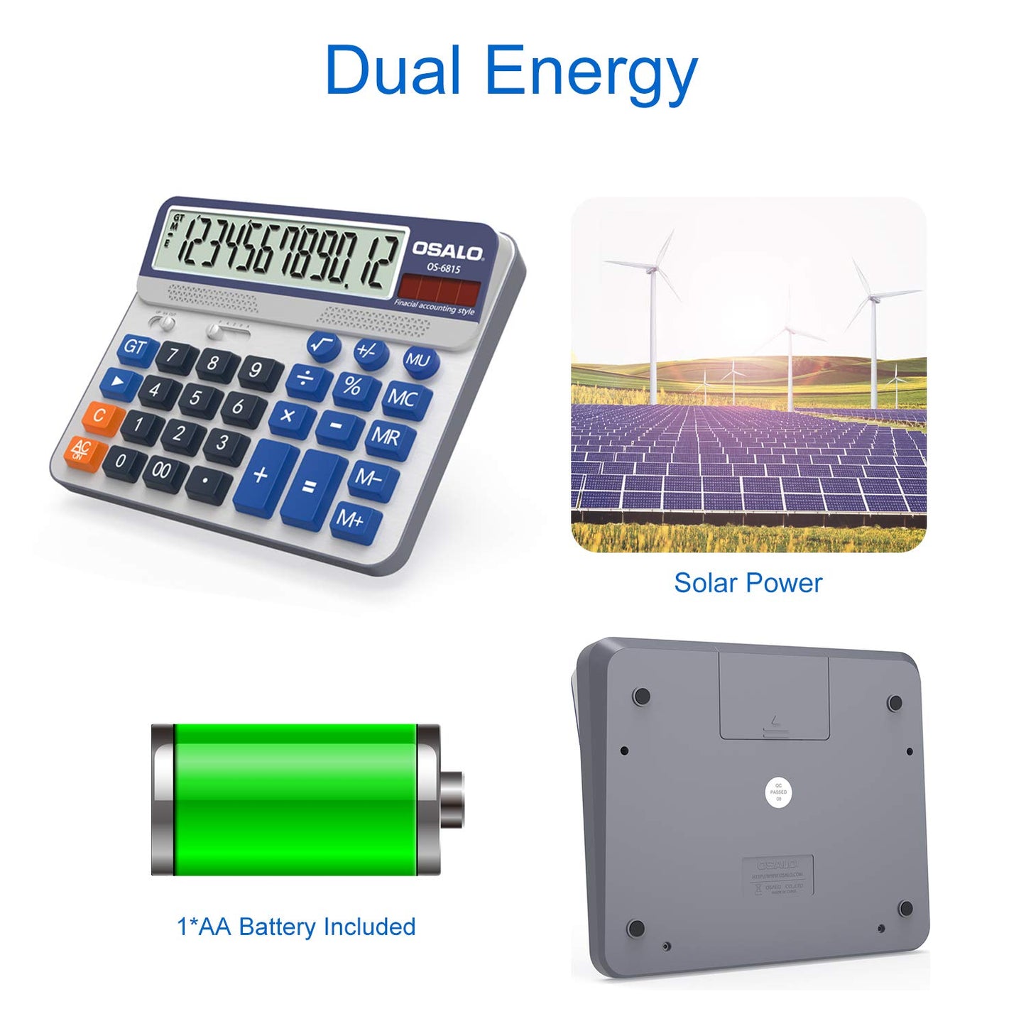Desktop Calculator Extra Large 5-Inch LCD Display 12-Digit Big Number Accounting Calculator with Giant Response Button, Battery & Solar Powered, Perfect for Office Business Home Daily Use(6815-2pcs)