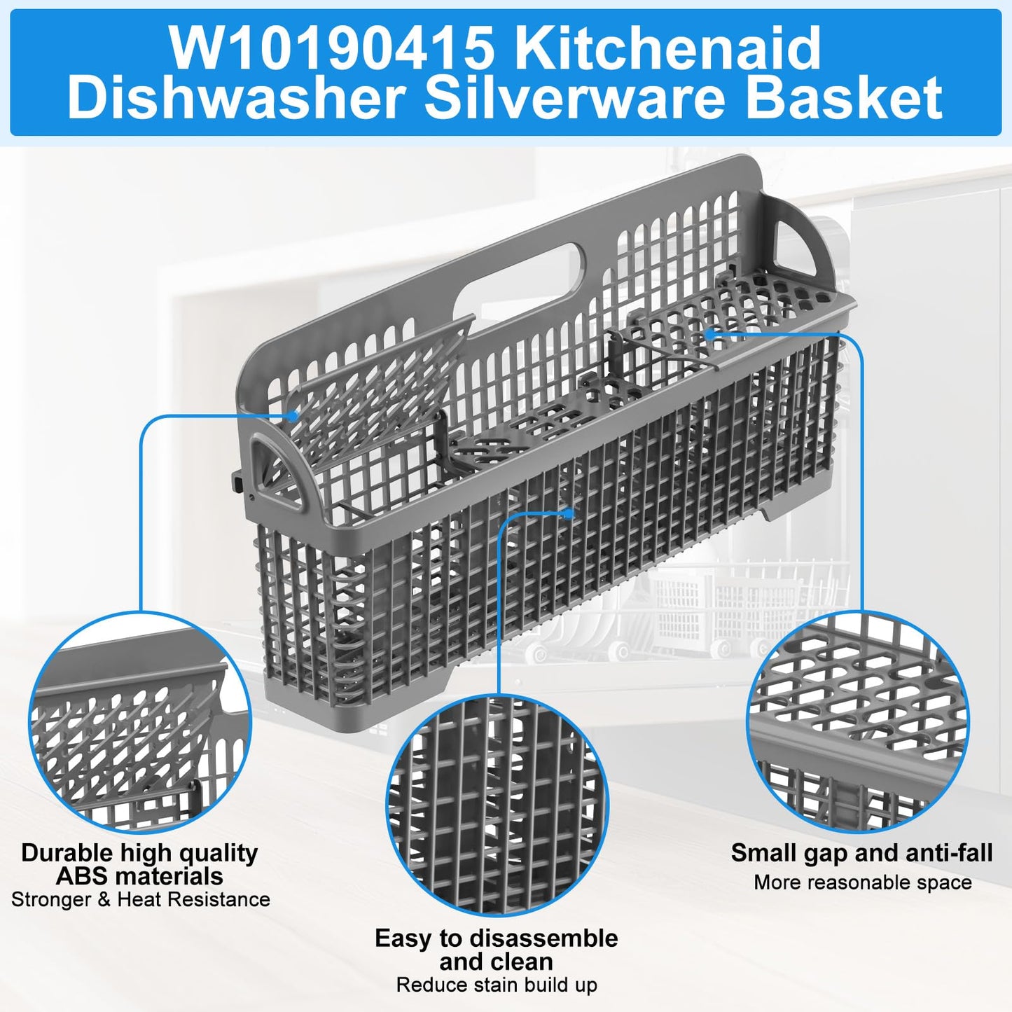 Upgrade W10190415 8531233 Universal Dishwasher Silverware Basket, Compatible with Kitchenaid Whirlpool Kenmore Dishwasher Utensil Basket Replacement KDFE104HPS0 KDTM354DSS4 WP8562043 Silverware Basket