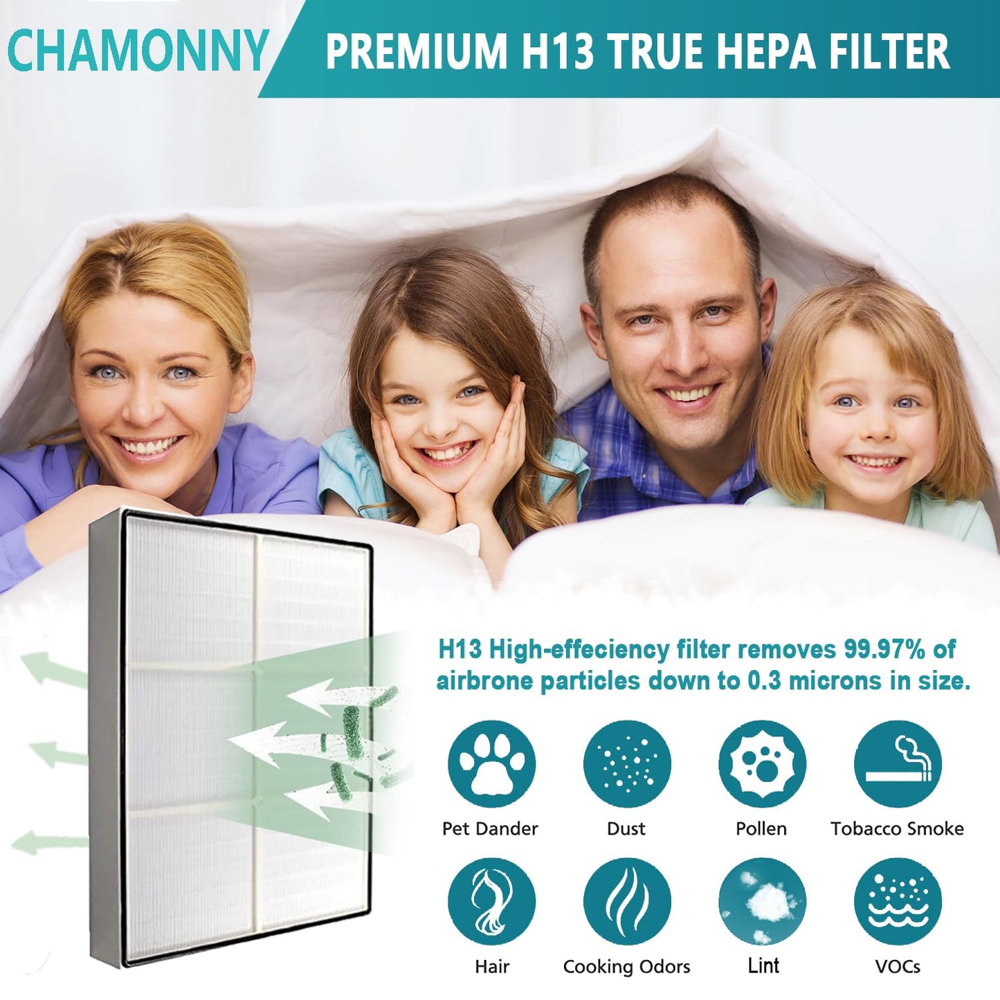 CHAMONNY AP510 & AP450 Filter Replacement, Compatible with Whirlpool Whispure 1183054K 8171434K AP450 AP510 AP300 AP350 WP500 WP1000 Air Purifier (1 HEPA Filter +4 Pre-filter)