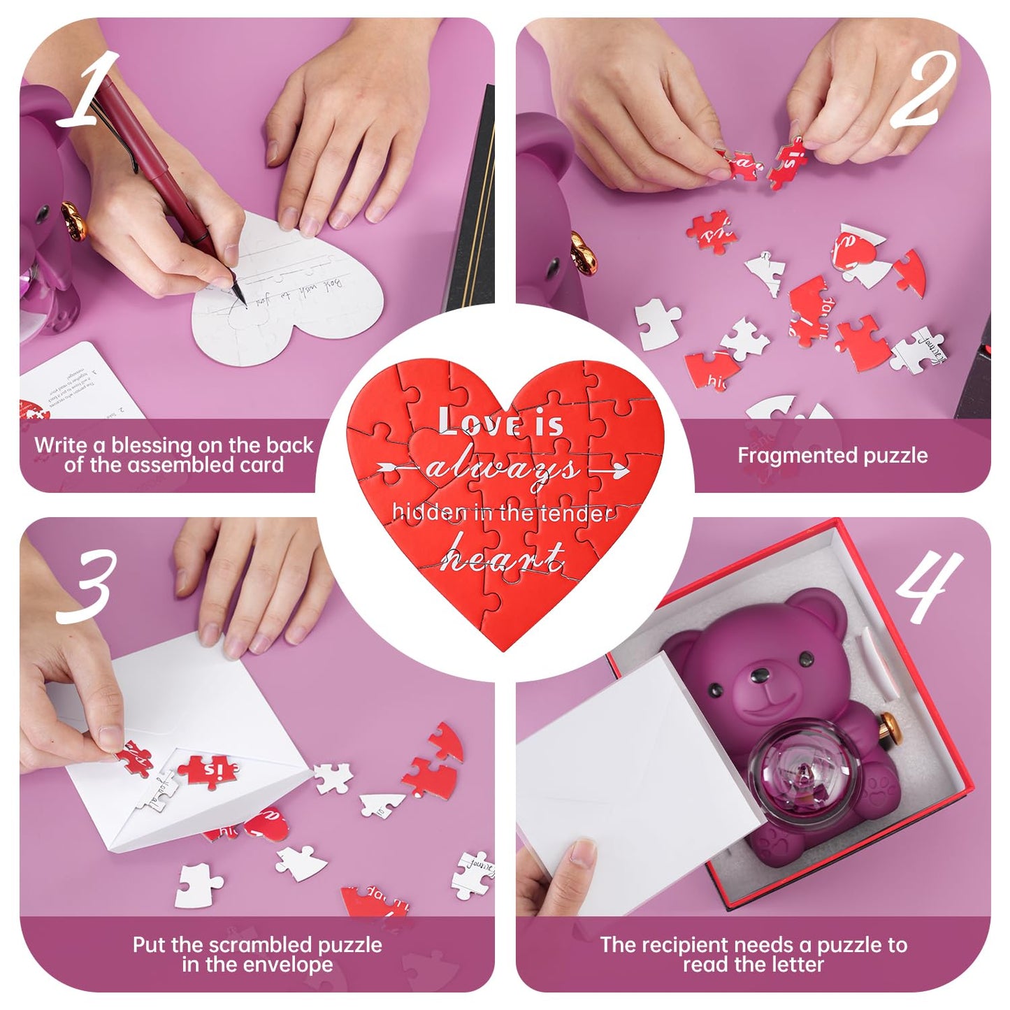 Cute Teddy Bear with Preserved Rose - A Real Rose Flower in Bear with Elegant Gift Box - Romantic Gift for Her in Mother's Day, Weddings, Anniversaries, and Bridal Showers (Purple)