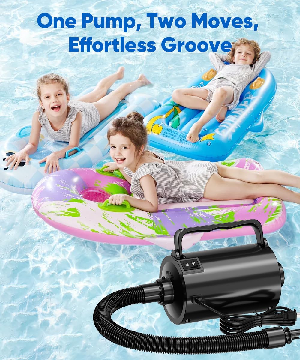 Lotspasie Electric Air Pump with Hose for Inflatables, High Power Inflator Deflator Blow Up Pump with 6 Nozzles, Pool Toy Float Pump for Pool Floats, Air Mattress, Toys, Gym Mat, 320W, 1.5PSI, 120V AC