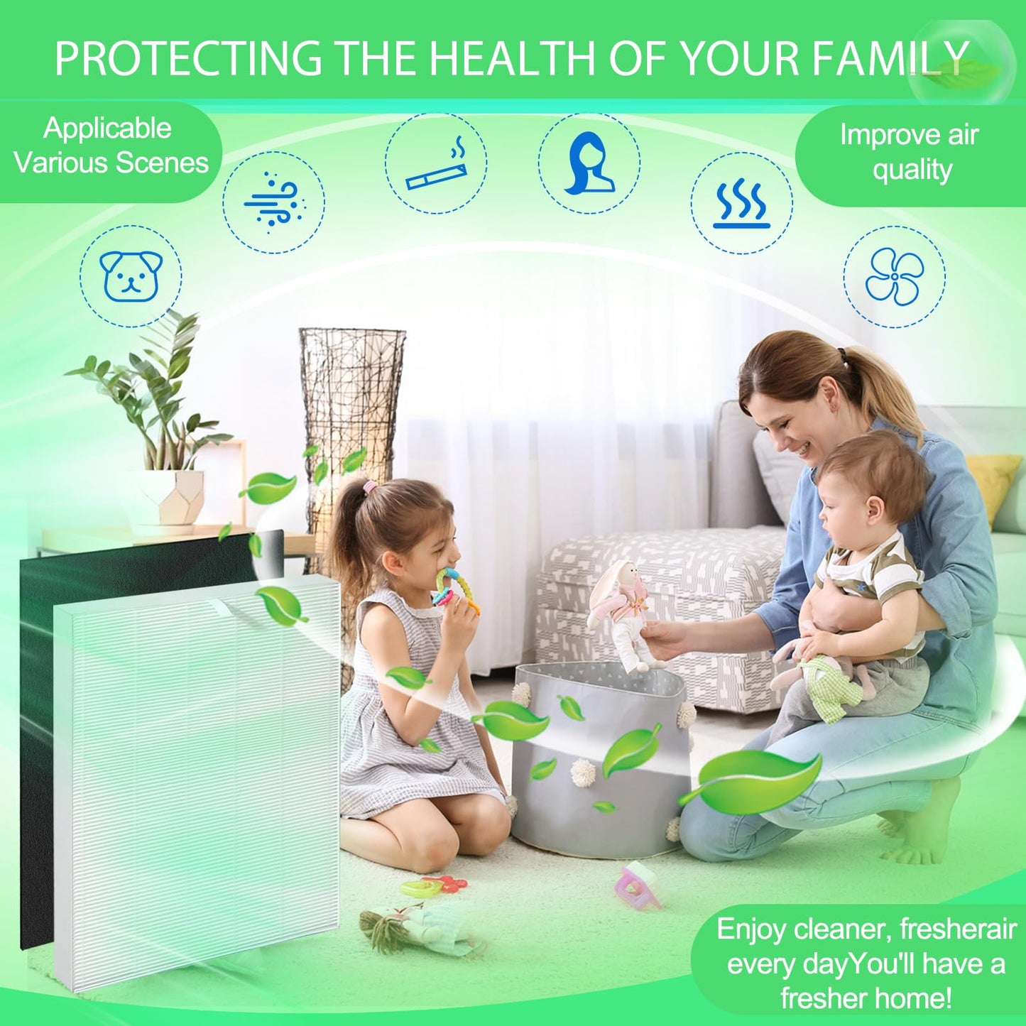 Upgraded Air108 Filter Replacement Compatible With Oreck AirInstinct air purifiers 75, 100, 108, 150,200, including 2 filters and 6 carbon pre-filters