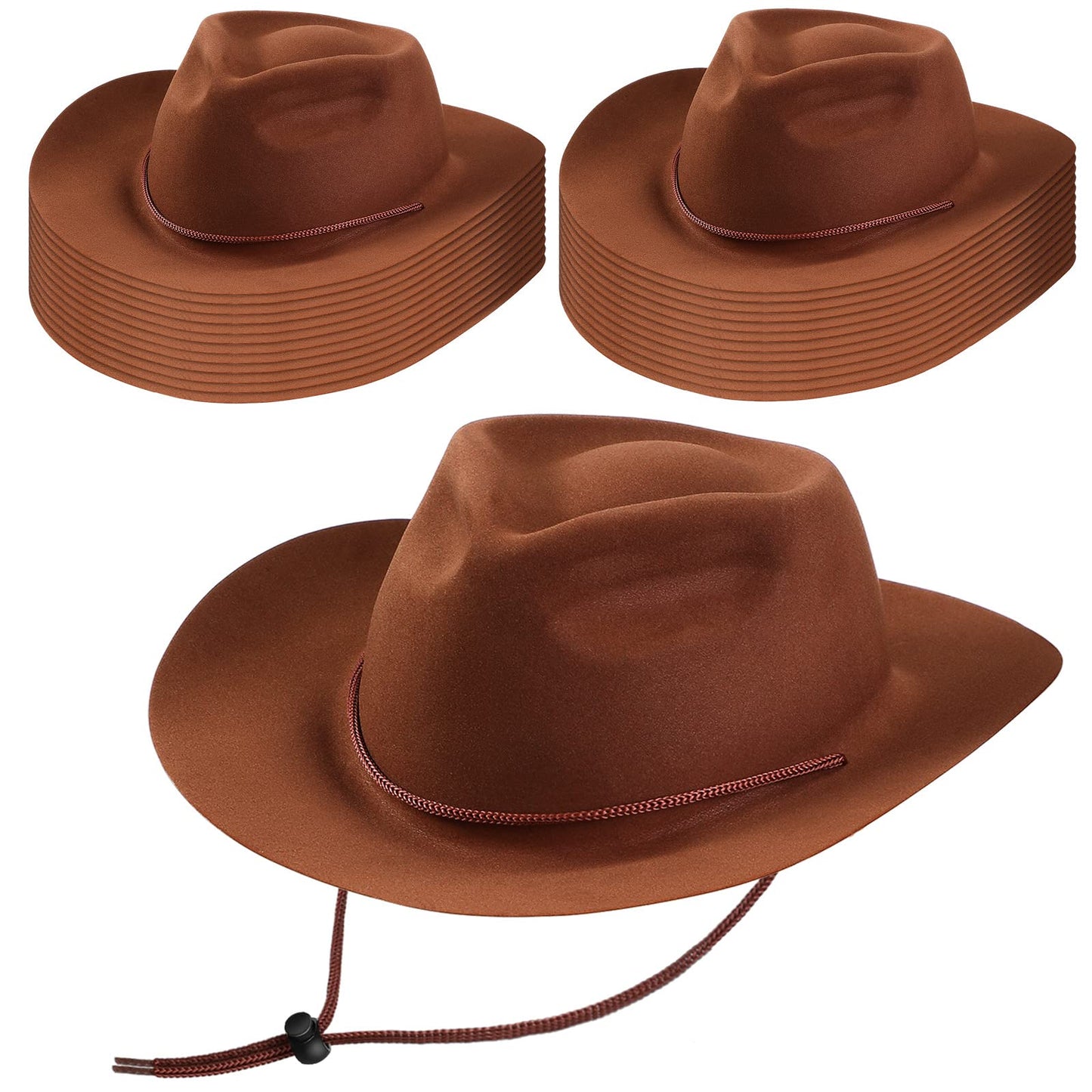 Mepase 24 Pieces Cowboy Hats Bulk Felt Western Party Wide Brimmed Cowgirl Hats Set for Adults Men Women Costume Party (Brown)