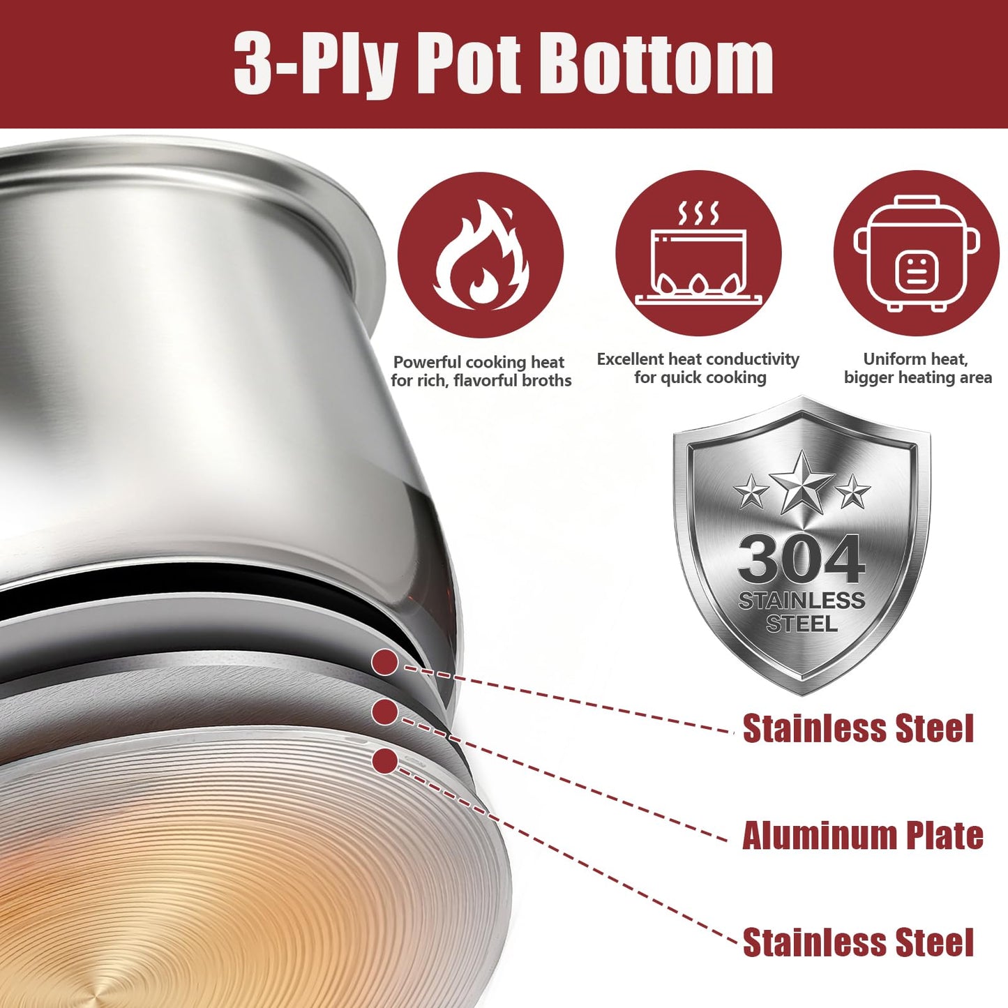 Stainless Steel Inner Pot Compatible with Ninja Foodi 8Qt, Food Grade 304 Replacement Insert Liner, Thick Bottom Even Heating Non-Toxic Pressure Cooker Accessory