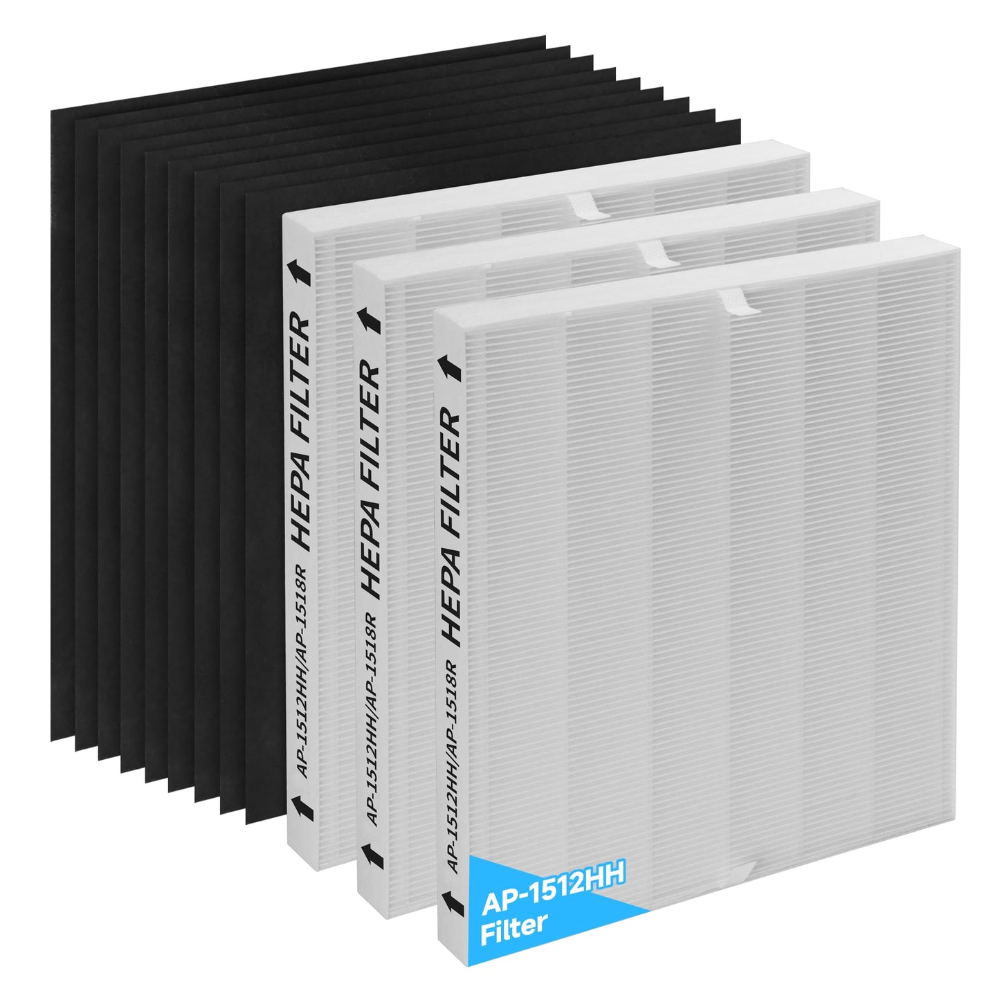 GoKBNY 3-Pack AP-1512HH Replacement Filter, Compatible with Coway AP-1512HH Mighty and Airmega 200M Air Purifiers, Part# 3304899, with 9 Extra Carbon Filters