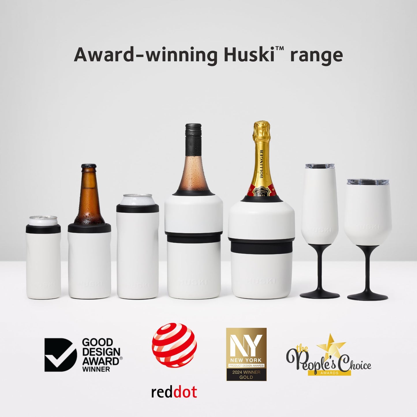 Huski Champagne Flute | NEW | Award-winning Design with Detachable Stem | Premium Stainless Steel Champagne Glass with Lid | Triple Insulated Tumbler | 8oz Capacity | Great Gift (Champagne)