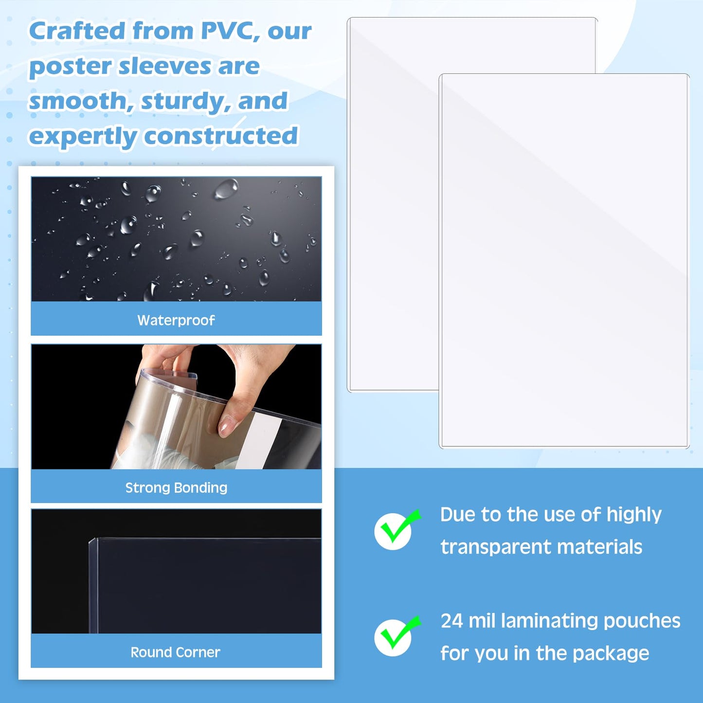 AmazingSpark 2 Pcs Rigid Print Protectors 24 x 36 Inch Clear Poster Protector Sleeve Sheet PVC Clear Sheet Holder for Photo Document Magazine