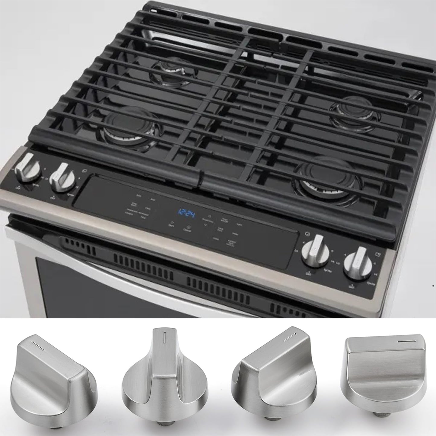 atgestore Upgraded Stainless Steel W11517334 Stove Knobs Replacement for Whirlpool Stove Parts WEG745H0FS0 WEG745H0FS1 WEG515S0FS0 Whirlpool Gas Range Knobs Oven Cooktop Burner Control Knobs 4 Pcs
