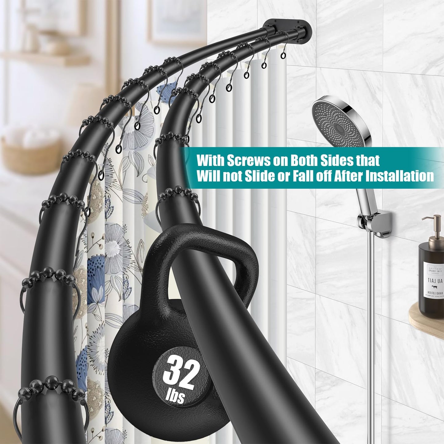 Anndason Double Curved Shower Curtain Rod 42 to 72 Inches Elegant Double Shower Curtain Rod Adjustable Wall Mounted Double Shower Curtain Pole for Bathroom (Black, 42 to 72")