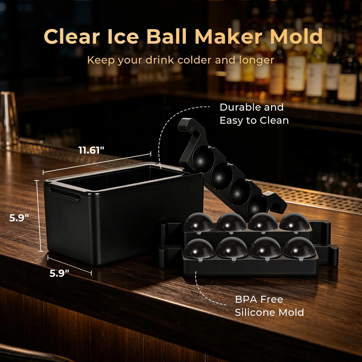 Mooues Clear Ice Cube Maker, 8 Large Whiskey Ice Cubes Mold, 2 Inch Silicone Ice Cube Tray, Easy-Release Sphere Ice Maker,Bourbon Gifts For Men Dad Boyfriend Boss Who Have Everything
