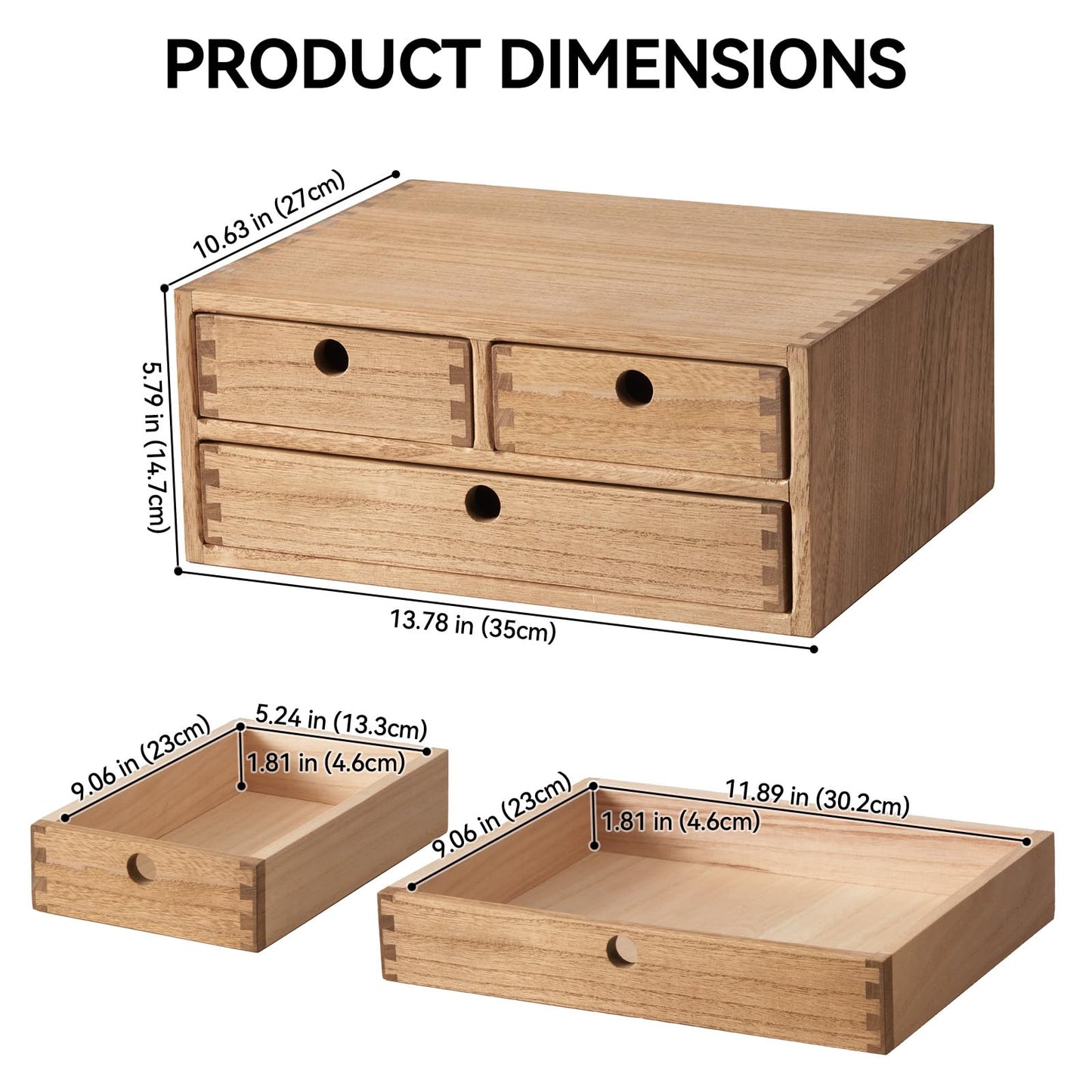 KIRIGEN Solid Wood Desktop Organizer with 3 Drawers - Multi-Layer Office Supplies Storage Rack for Documents, Stationery, Jewelry - Natural Wooden Desk Shelf Organizer Brown WJG23-DBR