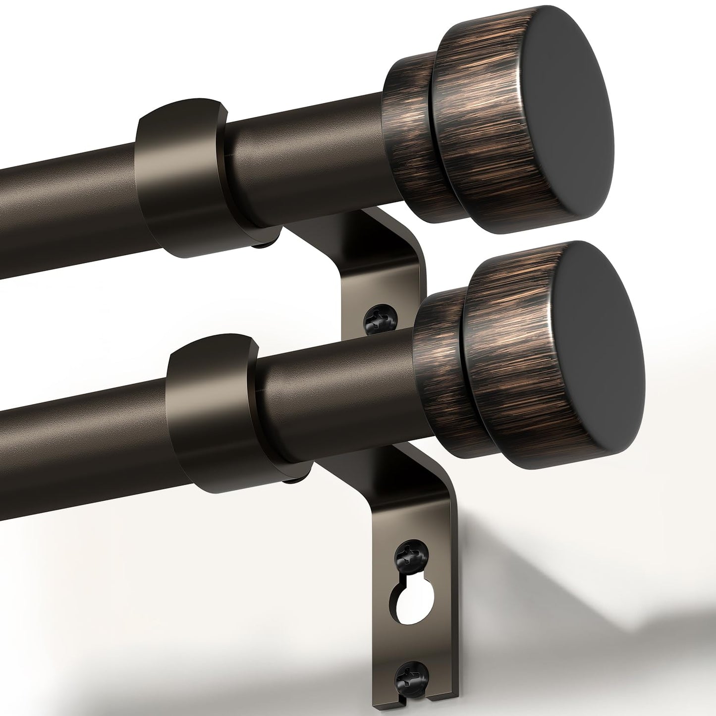 Lootkell 2 Pack Modern Antique Brown Bronze Curtain Rods for Windows 66 to 120 Inches Adjustable Heavy Duty 1" Diameter Window Rod with Decorative Finials for Outdoor Bedroom Kitchen Living Room