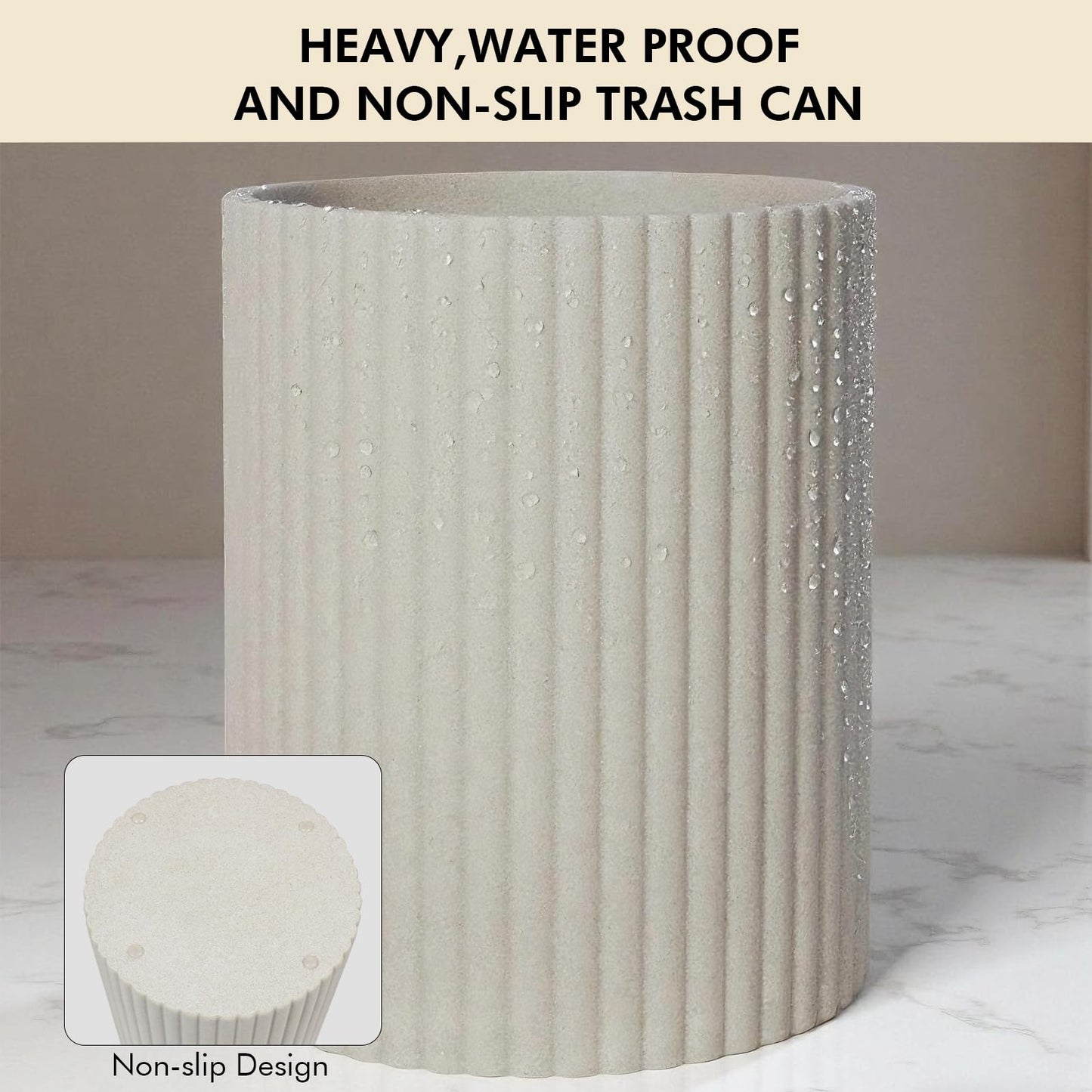 DoveeDosa Beige Luxury Stone Bathroom Trash Can, Modern Bathroom Office Trash Can, Resin Wastebasket, Garbage Receptacle Bin for Bathrooms, Offices, Powder Rooms, Kitchens (Beige)
