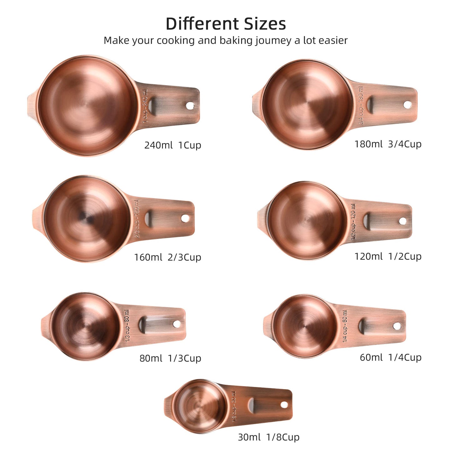 Smithcraft Measuring Cups and Spoons Set, Copper Measuring Cups and Spoons Set for Dry & Liquid, Metric&US 7 Stainless Steel MeasureR Cup&9 Spoon Leveler & Measure Enquivalents for Kitchen & Baking