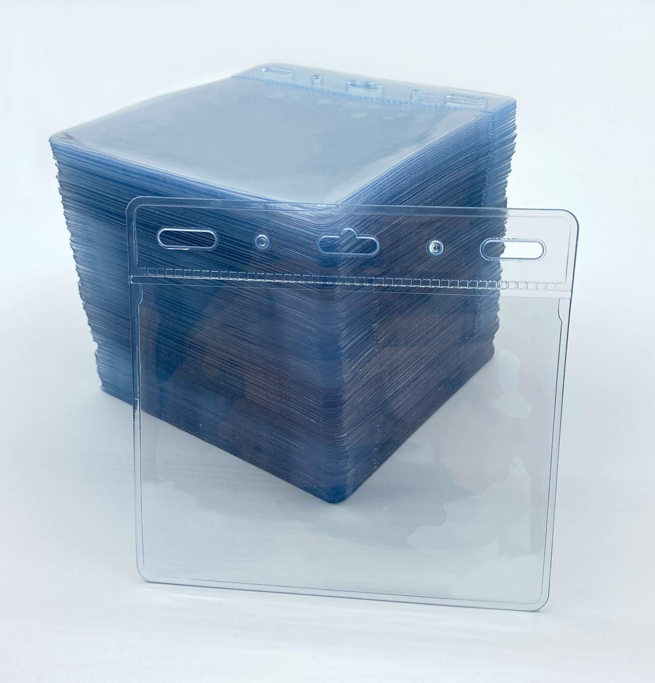 250 Pack - WTQ Zipperless Badge Holders (Fits 4x3in Inserts), Horizontal, Non-sealable, Quick Open Vinyl Pouch for Name Badge, Clear Plastic Sleeve for Tickets, Sports Cards