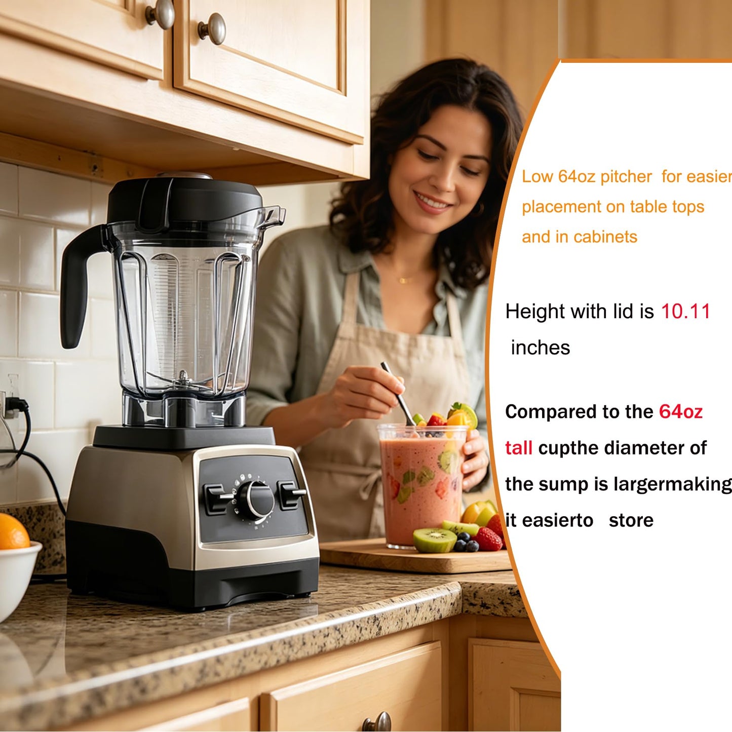 64oz Low-Profile Blender Pitcher, Blender Container Jar Cup,Compatible with Vit 780 75-0 75-00 5000 5200 Vm0102 Vm0103 Vm0197 E310 Pro/Commercial/Classic Series Blender, 10 Years warranty