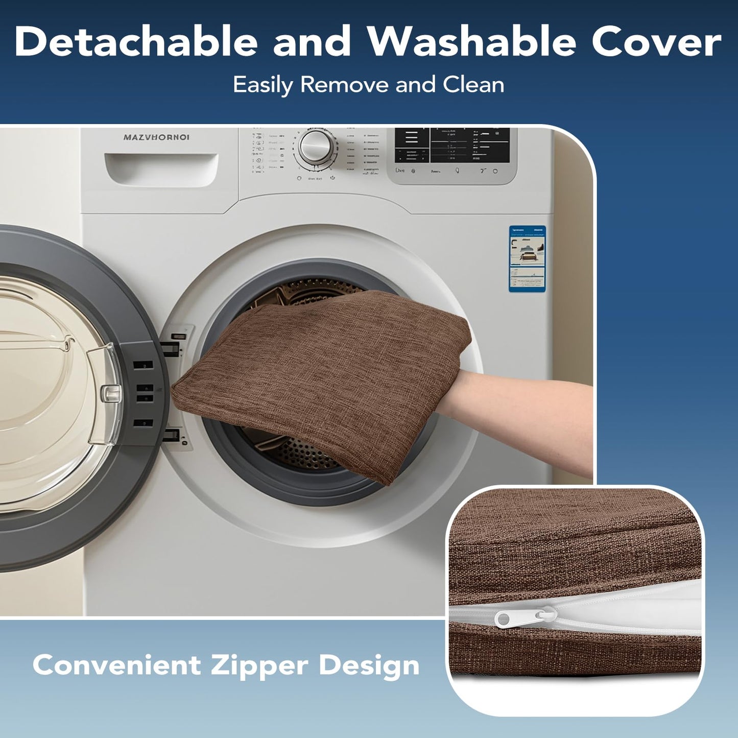 HOMELYSIAN Chair Cushions for Dining Chairs, Non Slip Chair Pads with Ties and Washable Covers, Memory Foam Kitchen Chair Cushions Set of 4, 16"X16"X2.5", Brown
