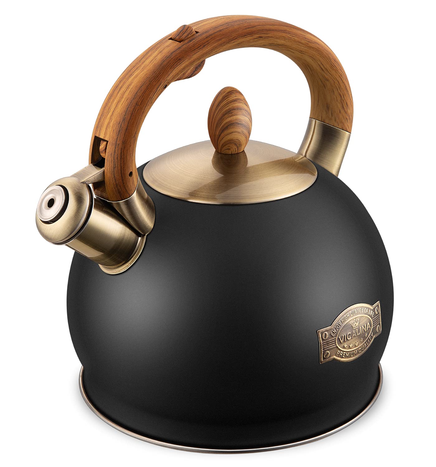 VICALINA Tea Kettle & Tea Pot, 2.64 Quart Food Grade Stainless Steel Induction Whistling Tea Kettle for Stove Top Home Daily Use Teapot with Cool Touch Ergonomic Handle Polished Black