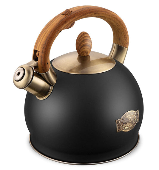 VICALINA Tea Kettle & Tea Pot, 2.64 Quart Food Grade Stainless Steel Induction Whistling Tea Kettle for Stove Top Home Daily Use Teapot with Cool Touch Ergonomic Handle Polished Black