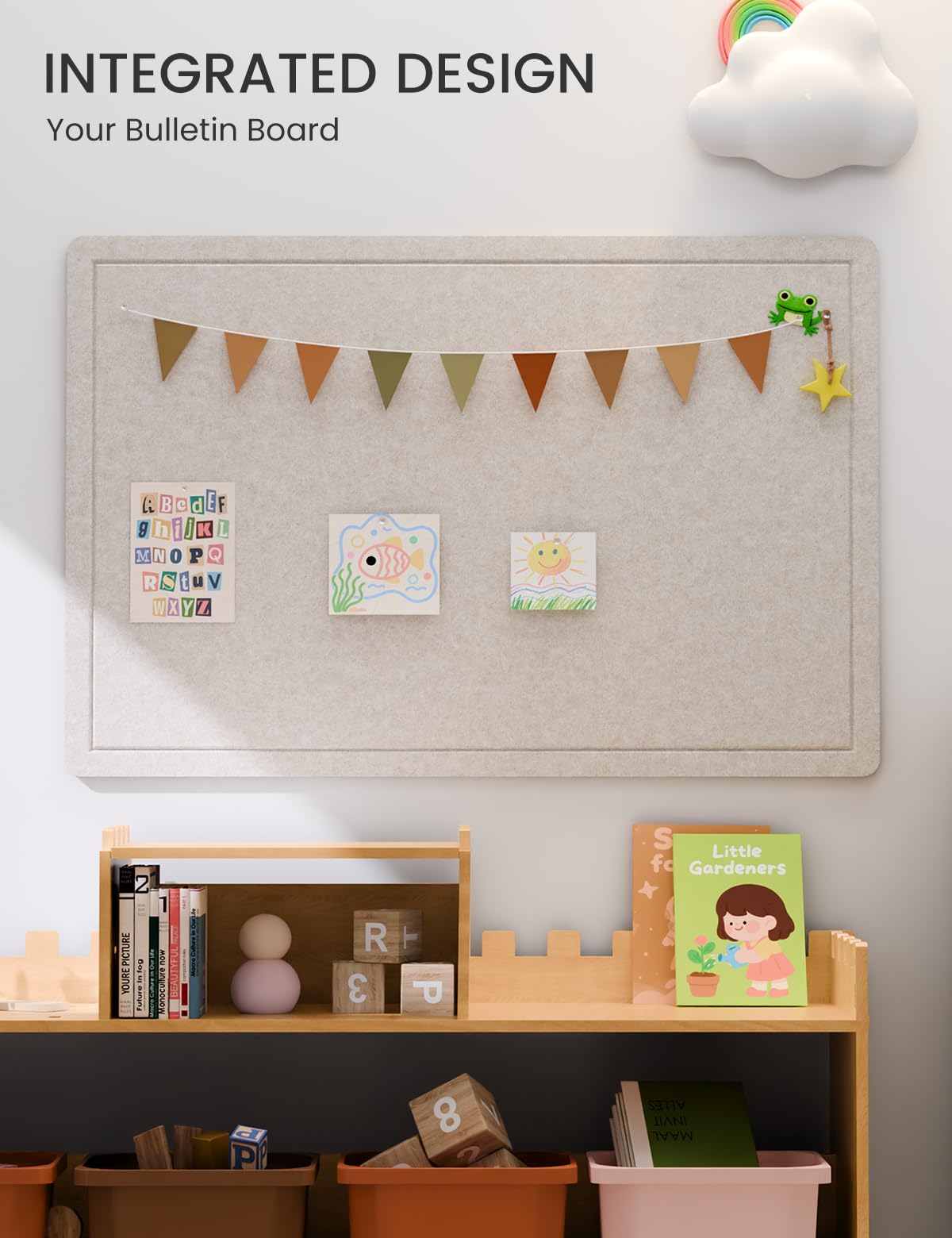 Fluxynara Large Bulletin Board, 47.2" x 35.4" Cork Board Alternative with 24 Safe Removable Adhesive Tabs, Foldable Felt Pin Board for Home Office, Classroom, Bedroom,Entryway for Walls—Oatmeal