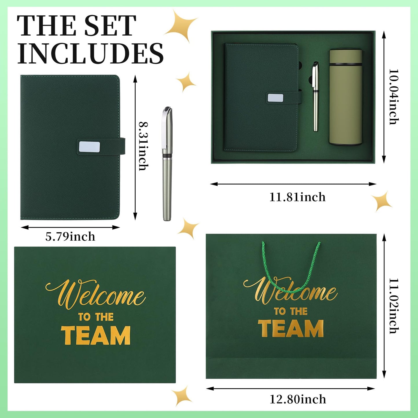 Thenshop Set of 5 New Employee Welcome to The Team Gift Sets Notebook Pen and Tumbler Welcome to The Team Box Employee Appreciation Gift Sets for New Worker Men Women Office(Green)