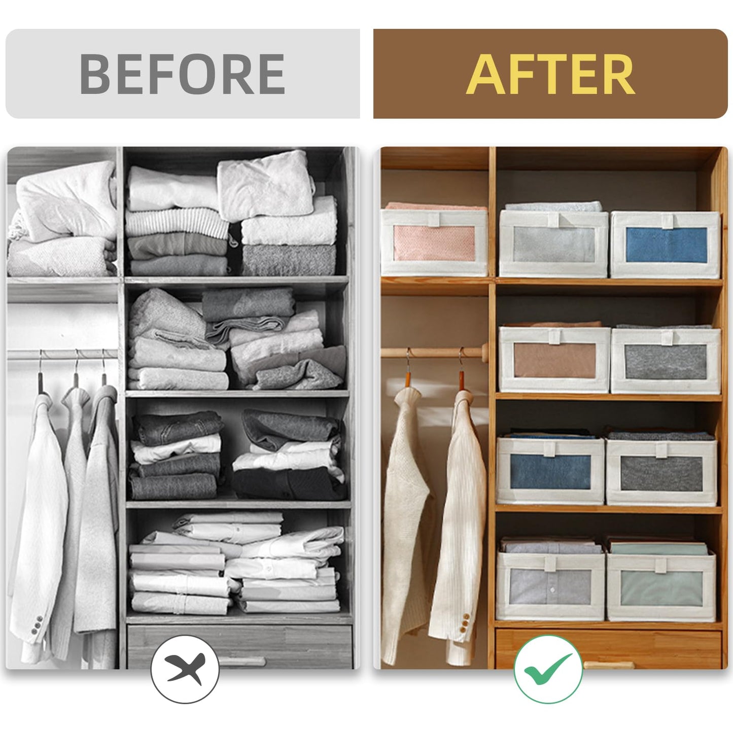 Linen Closet Organizers And Storage, 8 Pack Closet Storage Bins Linen Closet Baskets for Closet Organization Foldable Closet Organizer Bins with Clear Window For Organizing Clothing, Jeans, Shelves